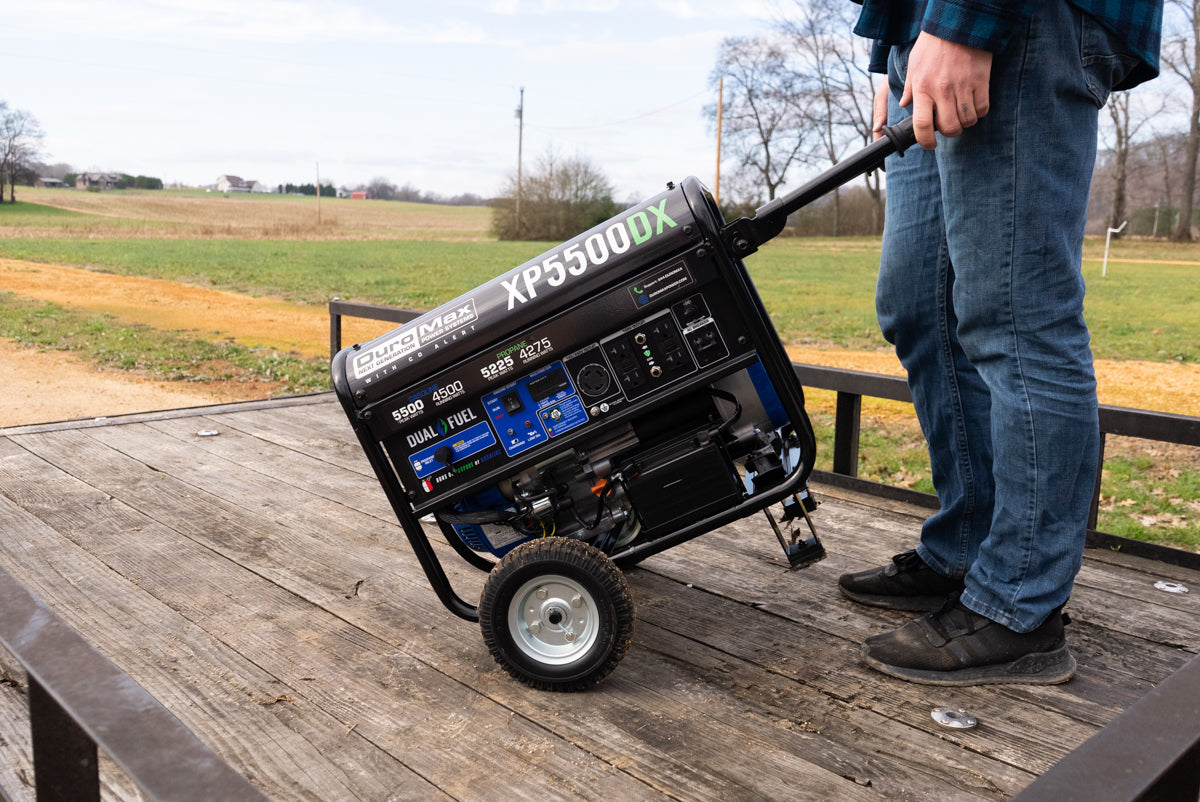 5500W Dual Fuel Portable Generator with CO Alert - Gas & Propane Powered for Camping, RV, Emergency Backup & Home Use