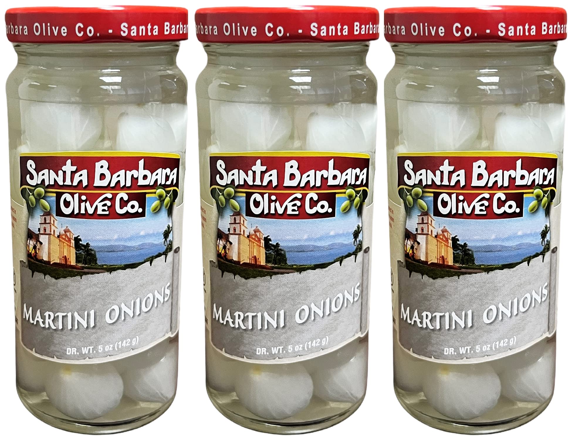 Premium Santa Barbara Martini Onions in Vermouth - 5oz Jar (3-Pack) | Gourmet Cocktail Garnish for Martinis, Gibsons & Bloody Marys | Perfect for Home Bars & Entertaining