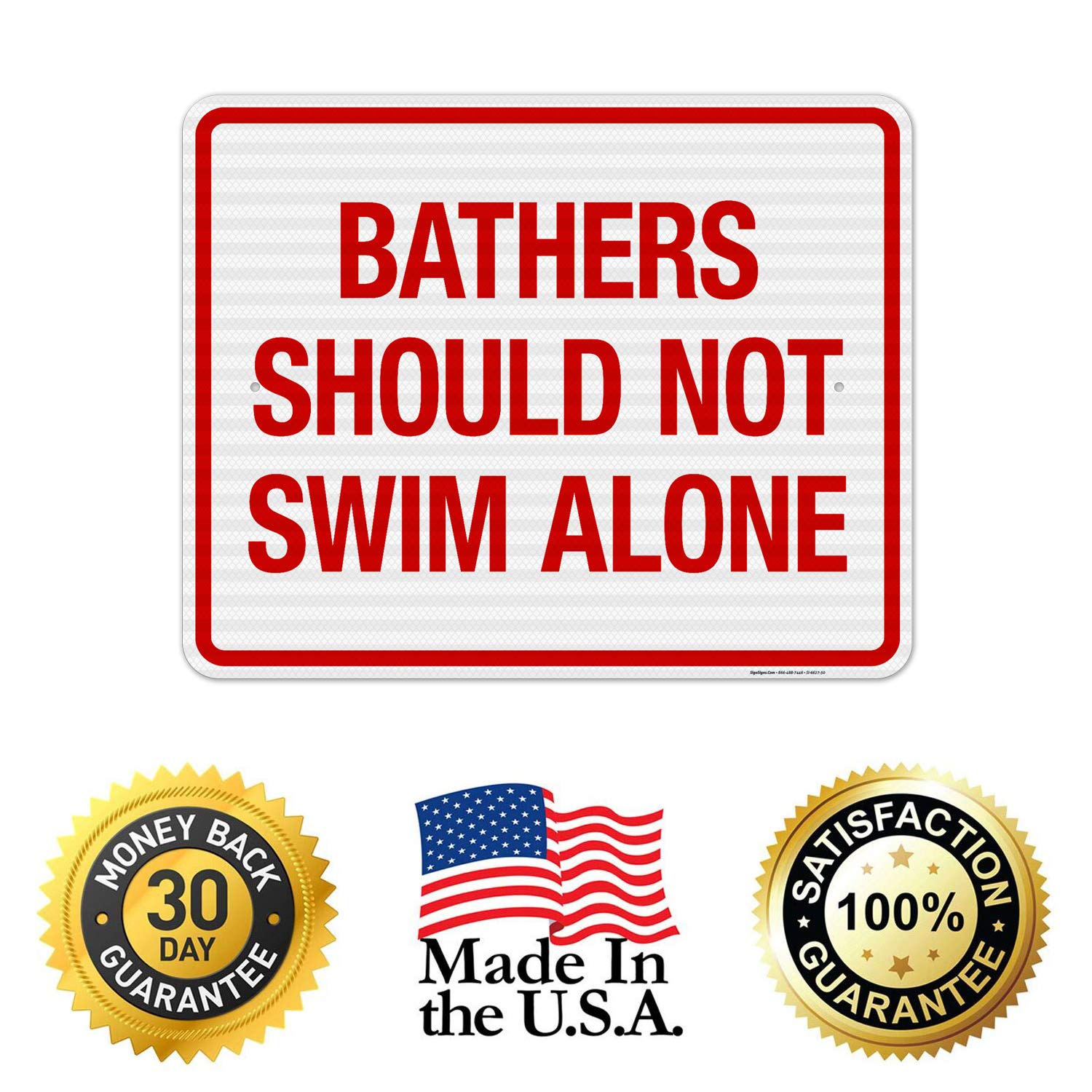 Safety Warning Sign - 'Bathers Should Not Swim Alone' Pool Sign, 24x30 Inches Rust-Free .063 Aluminum, Fade-Resistant for Indoor & Outdoor Use - Made in USA | Perfect for Swimming Pools, Water Parks & Beach Safety Areas