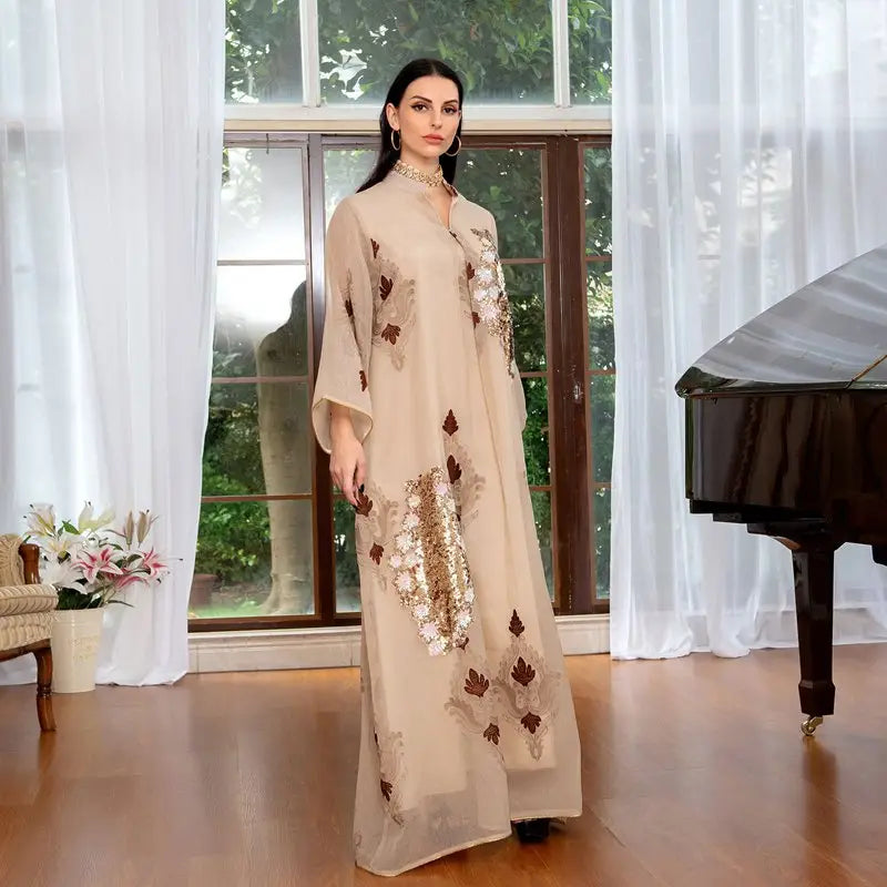 Elegant Sequin & Embroidered Women's Caftan Kaftan Dress - Eid Jalabiya for Special Occasions & Evening Parties