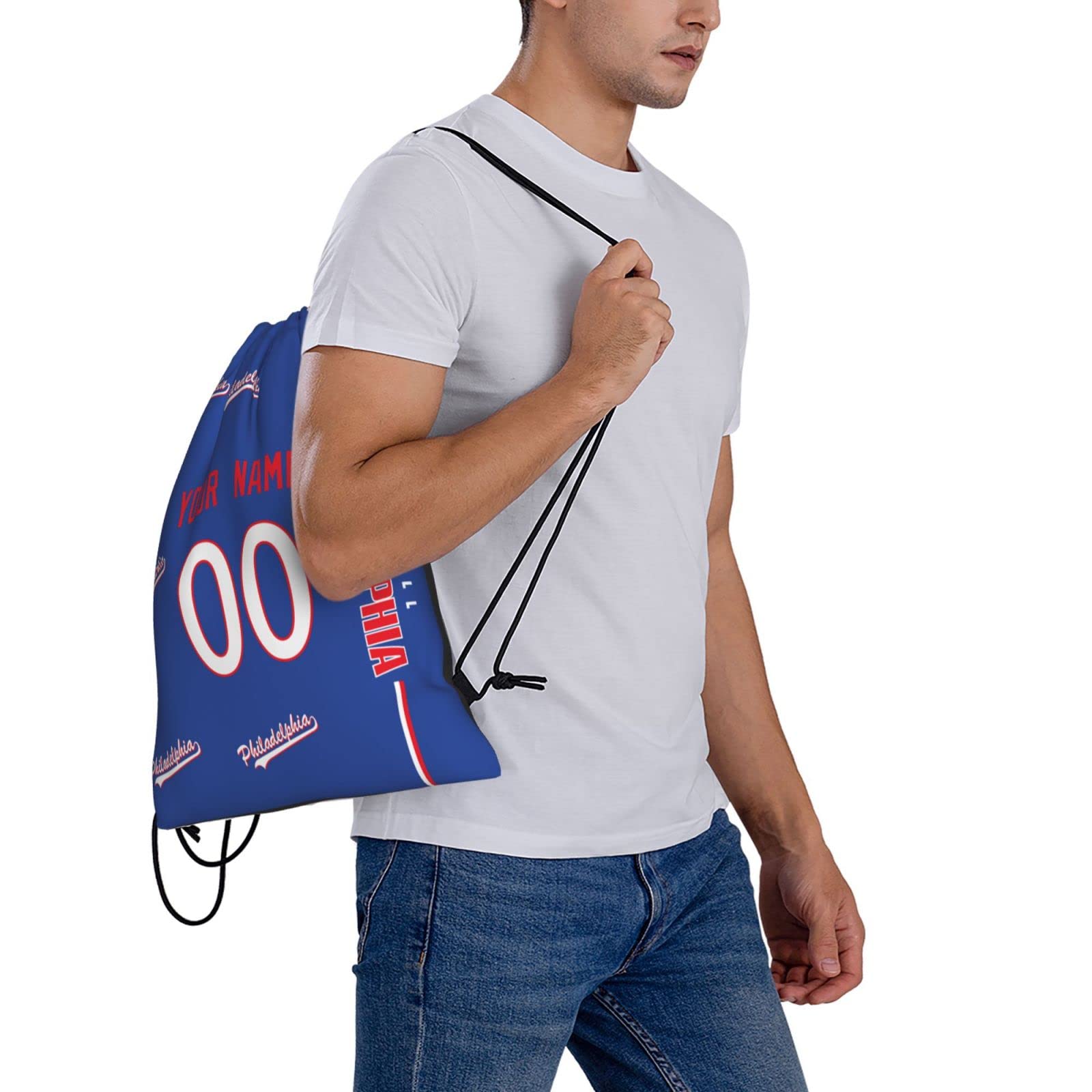 Custom Personalized Philadelphia Drawstring Backpack with Name & Number - Gift for Men, Women, Boys | Gym, Sports, Travel & School Use