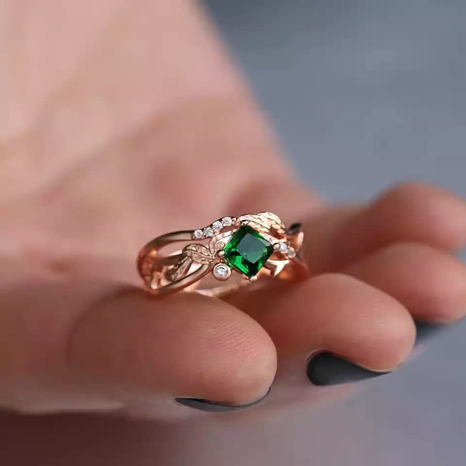925 Sterling Silver Shiny Full Diamond Gemstone Ring - Cubic Zirconia CZ Emerald Eternity Band | Engagement Wedding Ring for Women (Size 8) | Perfect for Anniversary, Proposal & Special Occasions