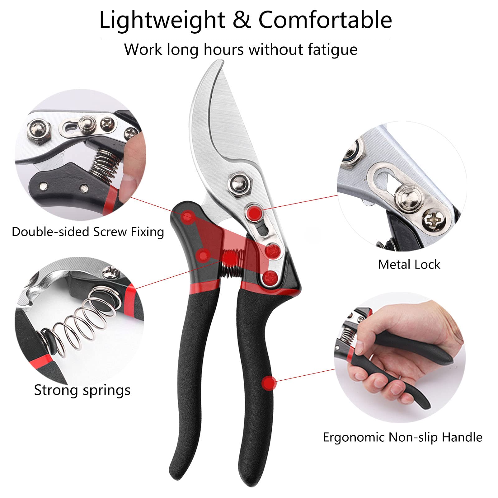 Professional Pruning Shears - Sharp Garden Scissors for Trimming Plants, Flowers & Shrubs - Ergonomic Gardening Hand Tool (Black) - Perfect for Landscaping, Bonsai Care & Home Garden Maintenance
