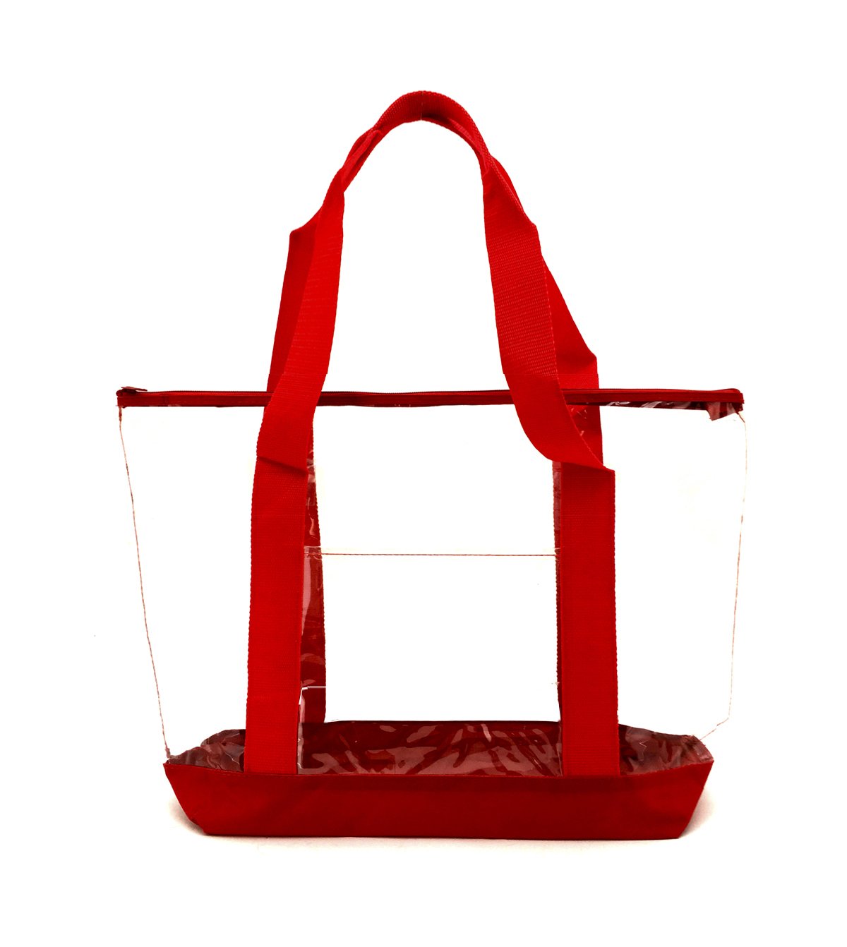 Clear PVC Zipper Tote Bag - Waterproof Security Work Tote for Office, Gym & Travel - Red Transparent Shoulder Bag for Women & Men