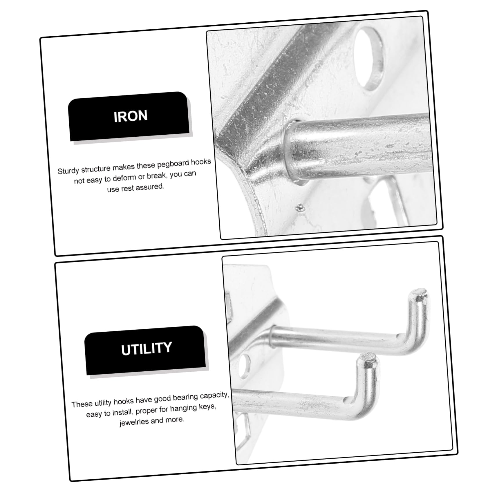 ULTECHNOVO 6-Pack Metal Pegboard Hooks - Heavy Duty Garage Organizer Hooks for Tools, Accessories - Easy to Install & Sturdy Design - Perfect for Workshop, Garage, Shed Organization & DIY Storage