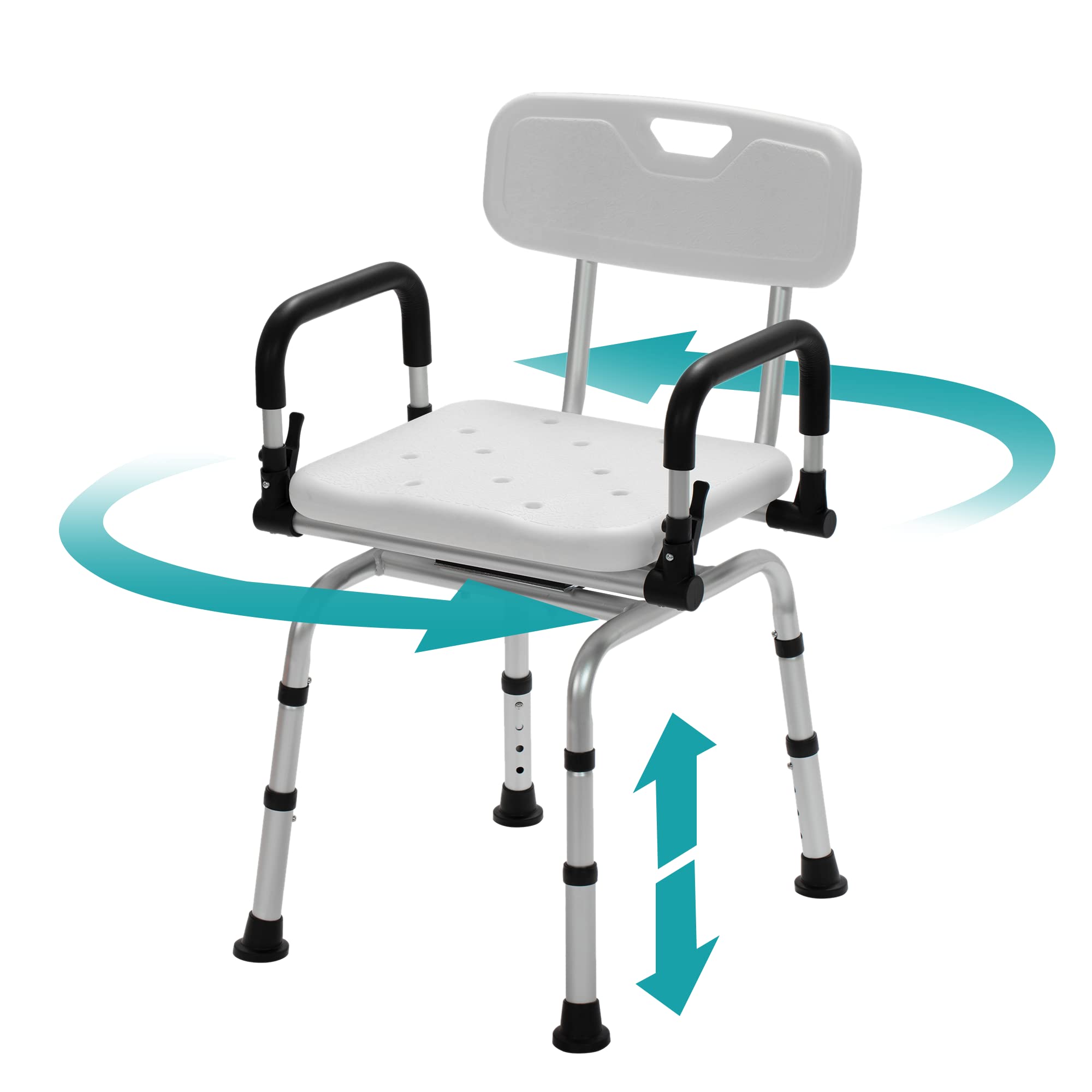 ELENKER Adjustable Swivel Shower Chair with Liftable Armrests & Backrest - Medical Grade Rotating Bath Seat for Elderly & Disabled - Perfect for Bathroom Safety & Mobility Assistance