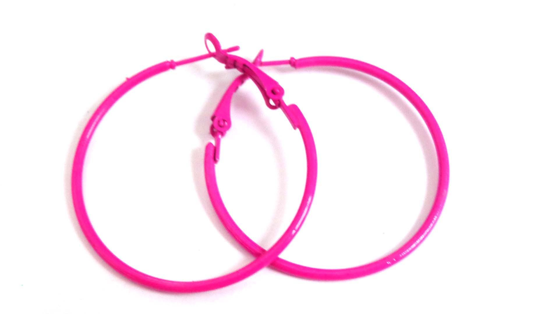Hot Pink Hoop Earrings for Women - 1.5 Inch Thin Simple Hoop Earrings - Lightweight Dainty Everyday Jewelry for Casual Wear, Date Night & Gifts