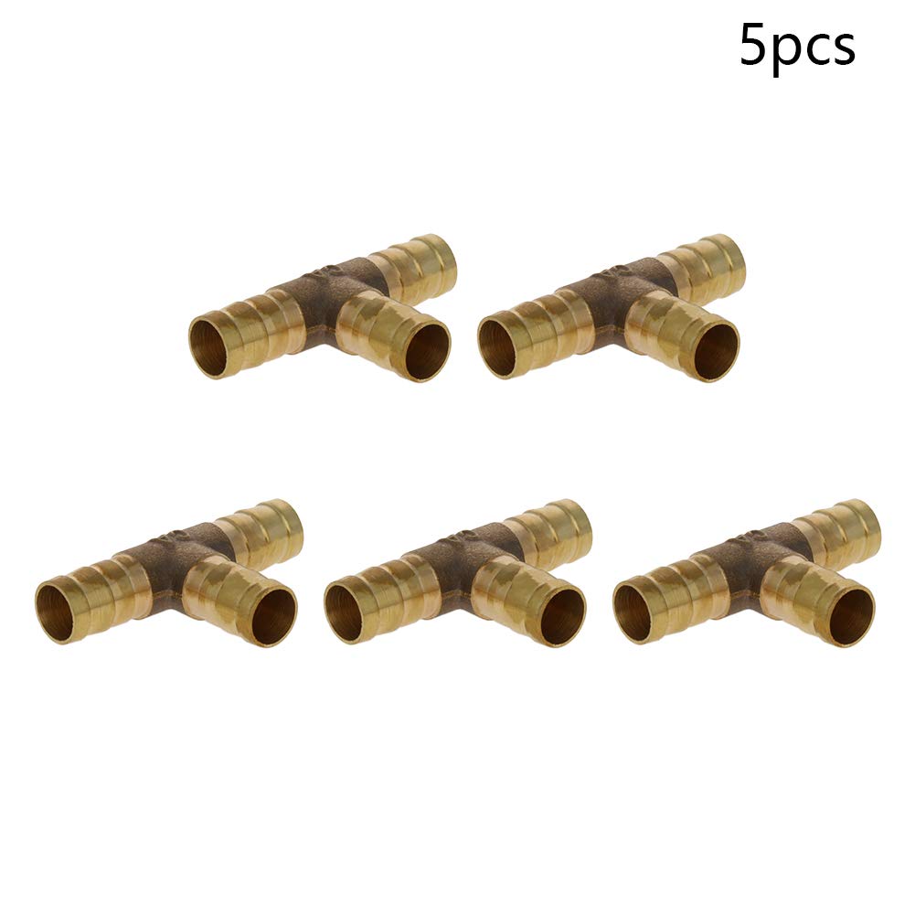 MroMax 10mm Brass Hose Barb Tee Fitting - 3 Way T-Shaped Union Connector (0.39