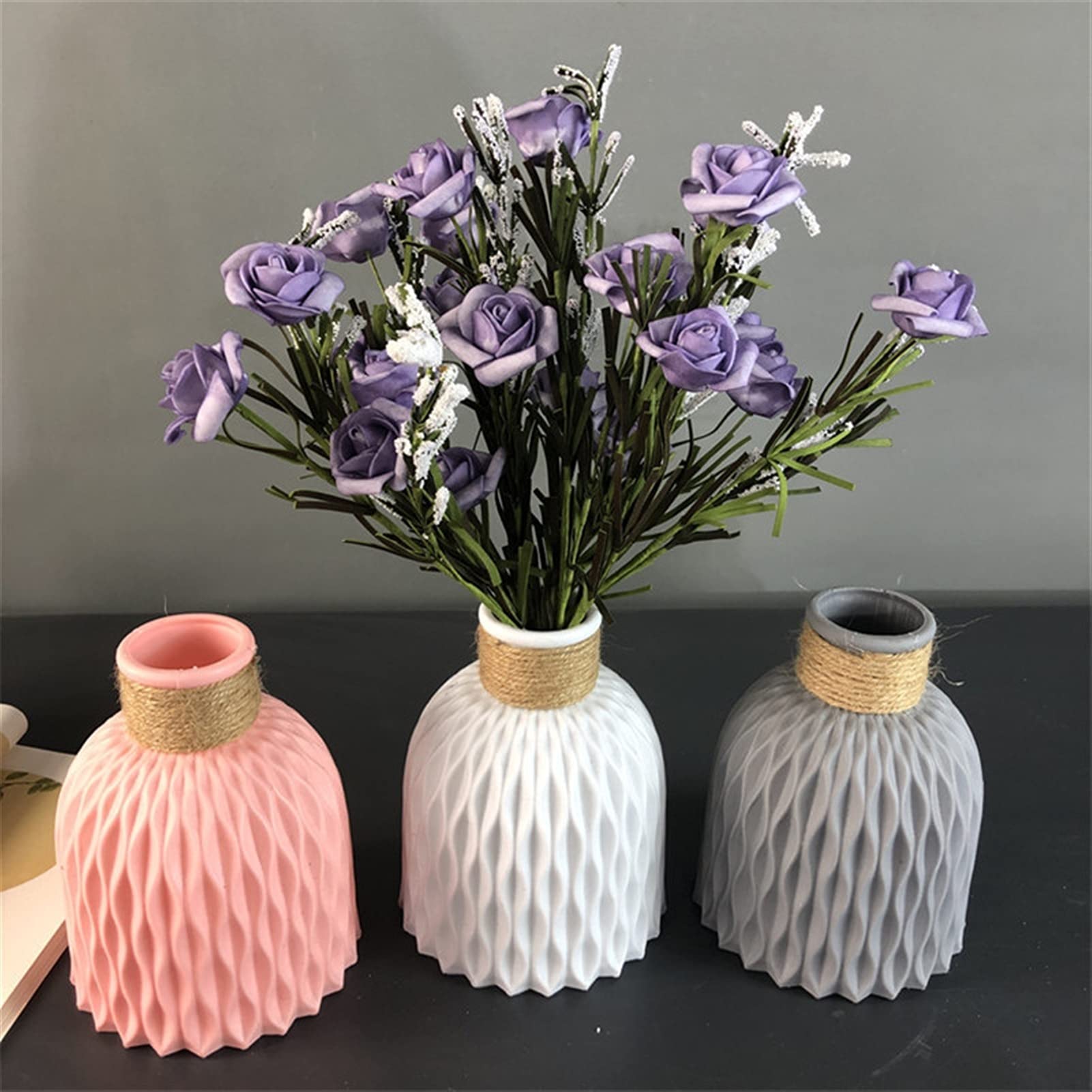 Unbreakable Plastic Flower Vase - Modern White Home Decor, European Style Wedding Centerpiece, Rattan-Look Decorative Basket | Perfect for Living Room, Dining Table & Outdoor Events