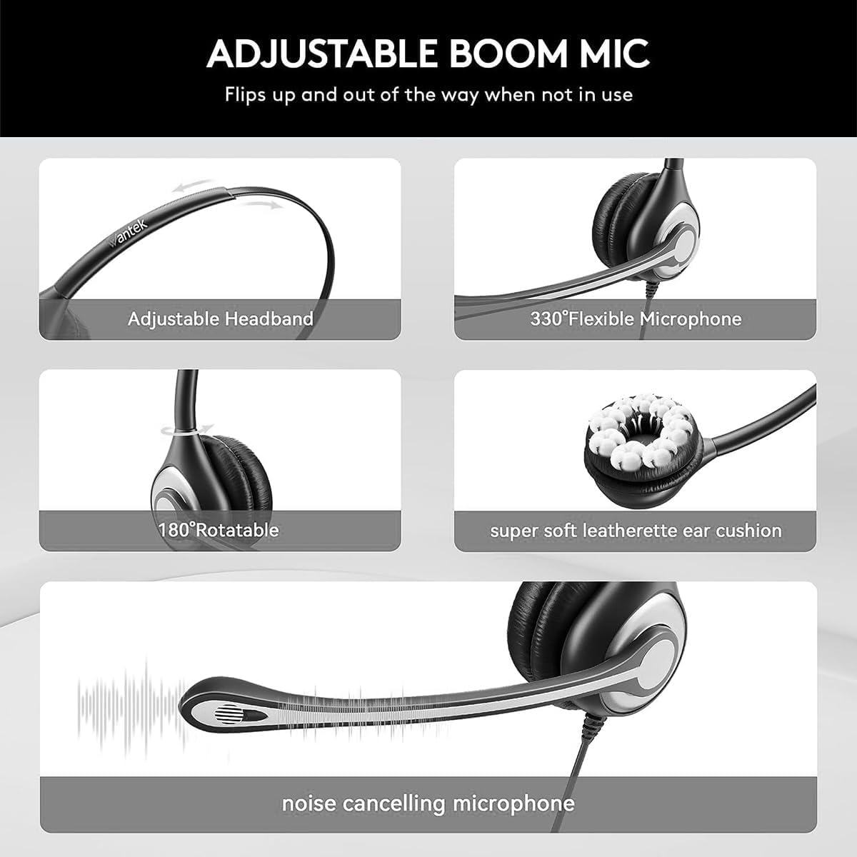 USB Headset with Noise-Canceling Microphone for Work & Online Classes - In-Line Volume Control, Comfortable Computer Headphones for Home Office, Zoom, Skype, Webinars & Gaming