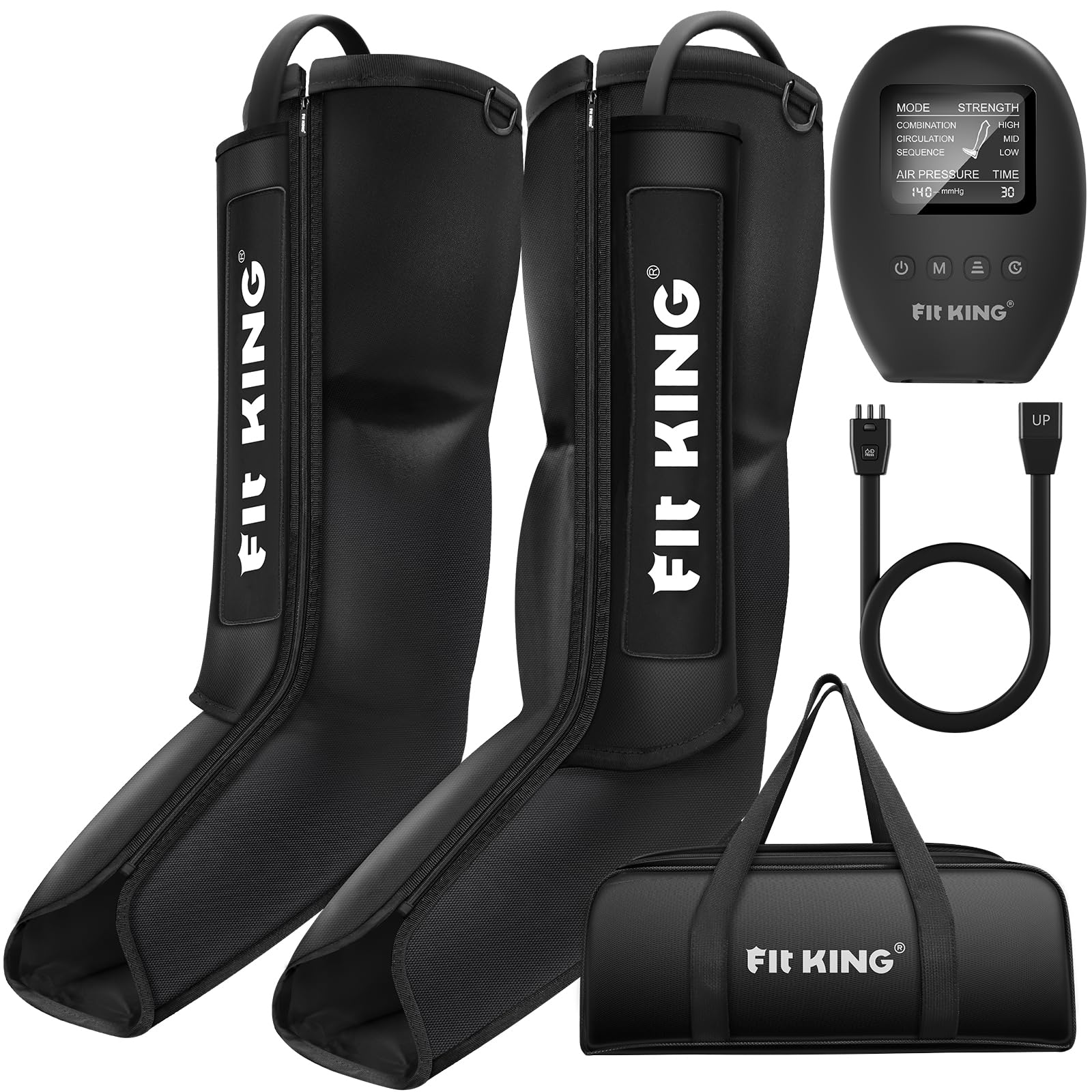 FIT KING Air Compression Leg Massager Boots - Fast Recovery for Foot & Calf Pain Relief, Muscle Soreness, Swelling Reduction - Improves Blood Circulation - FSA/HSA Eligible - Perfect for Post-Workout Recovery, Injury Rehabilitation & Circulation Therapy