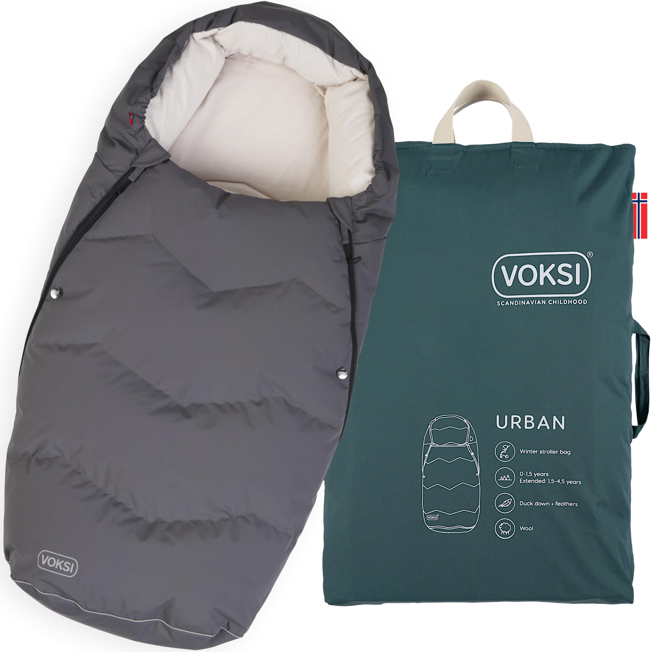 Premium Stroller Footmuff - Natural Wool & Down with High Insulation - Extendable Baby Stroller Cover for Winter - Urban 2025 Norway Design - Perfect for Cold Weather & Outdoor Walks with Your Baby