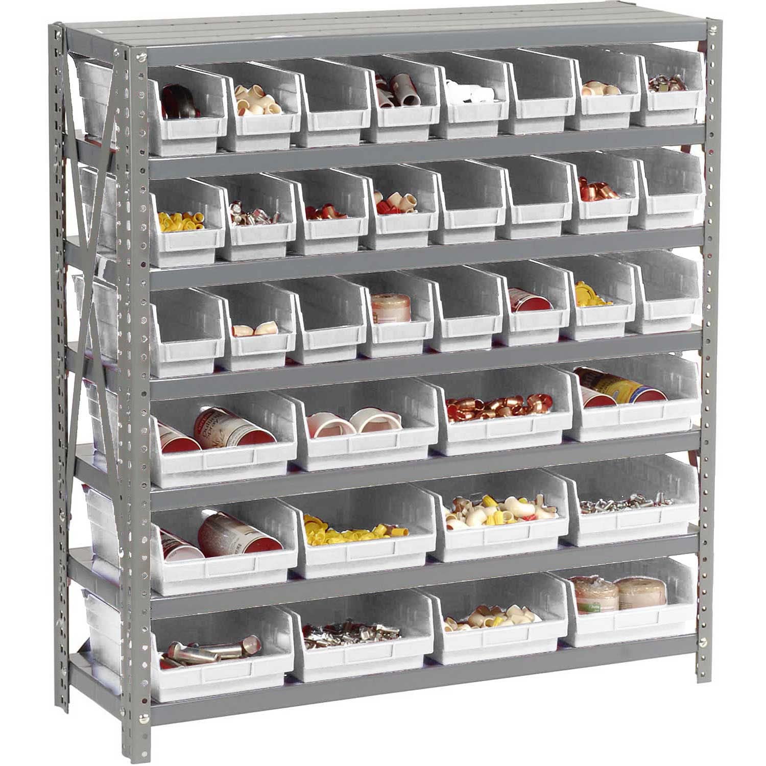 7-Tier Steel Shelving Unit with 36 Plastic Bins (36