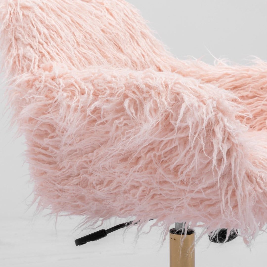 Fluffy Faux Fur Office Chair - Modern Pink Swivel Desk Chair for Women & Girls - Ergonomic Comfort for Home Office, Gaming & Study
