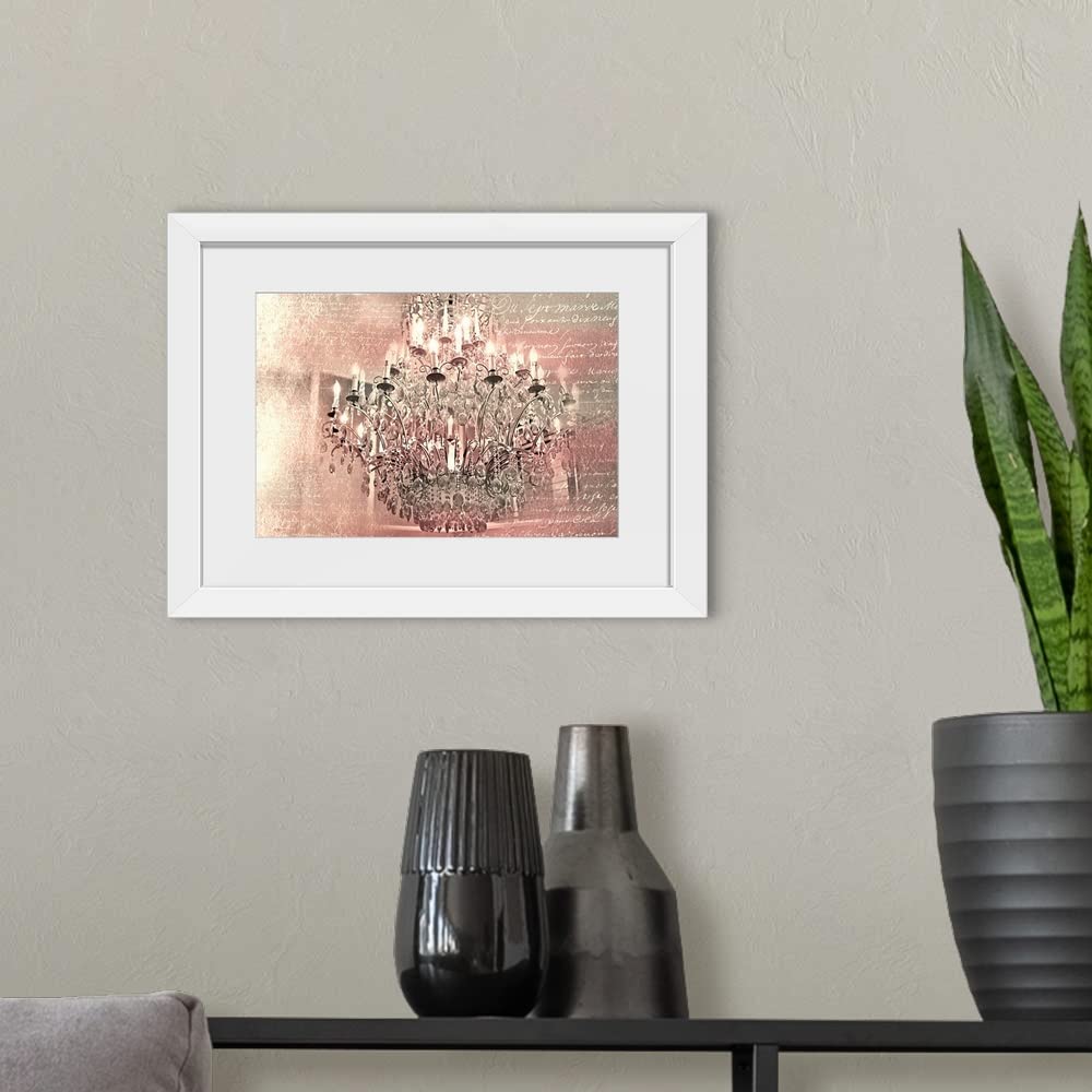 Pink Chandelier White Framed Wall Art Print - Elegant Home Decor for Living Room, Bedroom & Office | GREATBIGCANVAS
