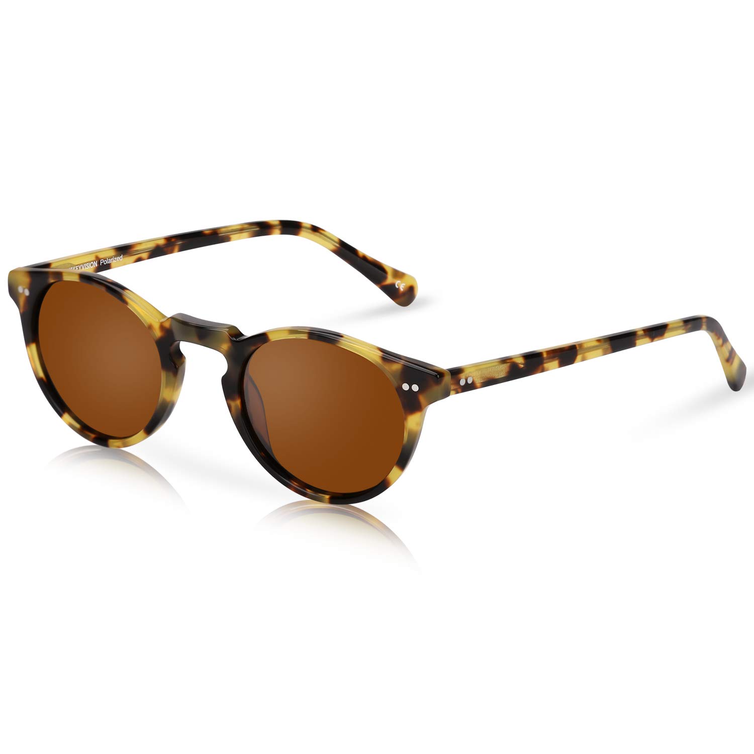 USKEYVISION Retro Round Acetate Polarized Sunglasses - UV400 Protection & High Clarity Lenses for Men & Women - Perfect for Driving, Beach, and Outdoor Activities (UV1430)