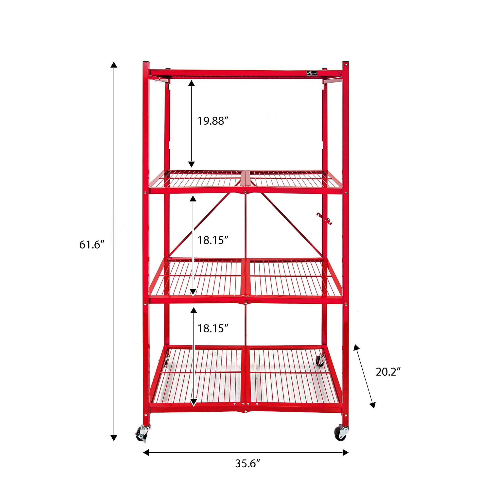 Origami R5 Foldable 4-Tier Heavy Duty Garage Shelving with Wheels - 1000 lbs Capacity Metal Storage Rack for Garage, Basement & Workshop Organization (Red, 2-Pack) - Perfect for Storing Tools, Sports Equipment & Home Supplies