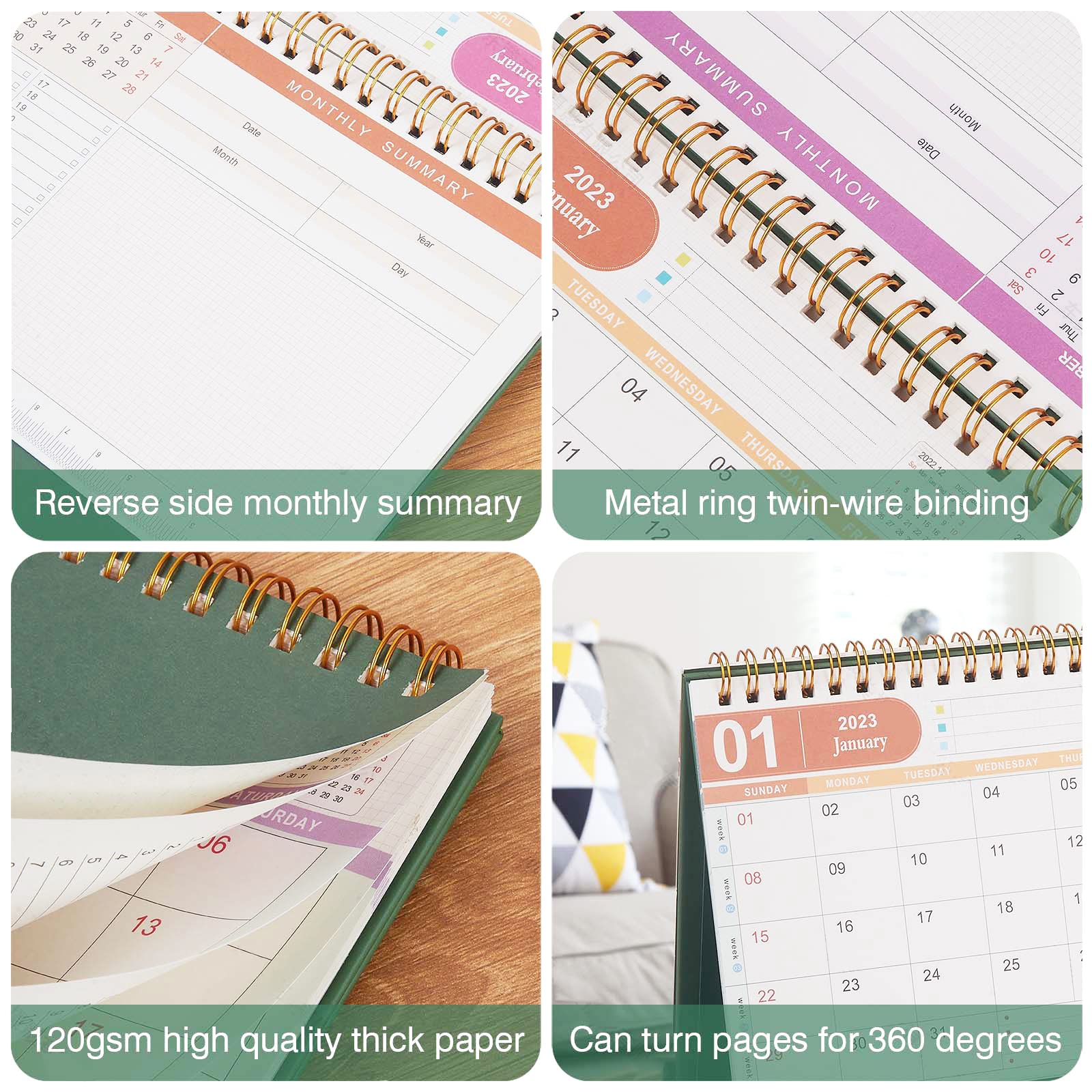 2022-2023 Small Desk Calendar | July 2022 - December 2023 Daily Planner | Thick Paper Twin-Wire Binding Standing Calendar with Stickers | Perfect for Home, Office & School Organization (White)