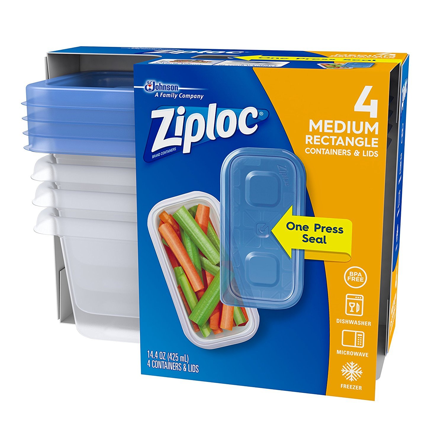 Reusable Ziploc Food Storage Containers for Meal Prep & Kitchen Organization | Smart Snap Technology | Dishwasher Safe | Mini Rectangle (4-Pack) | Perfect for Lunches, Leftovers & Portion Control