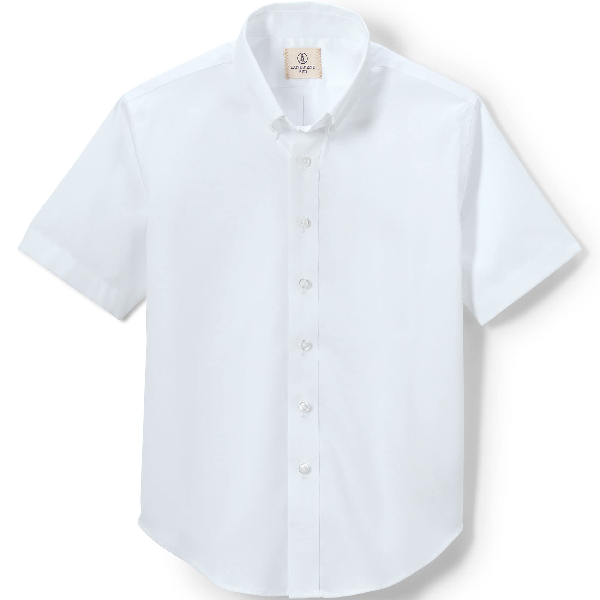 Lands' End Boys' Short Sleeve No-Iron Pinpoint Dress Shirt for School Uniforms - Comfortable & Wrinkle-Free for Daily Classroom Wear