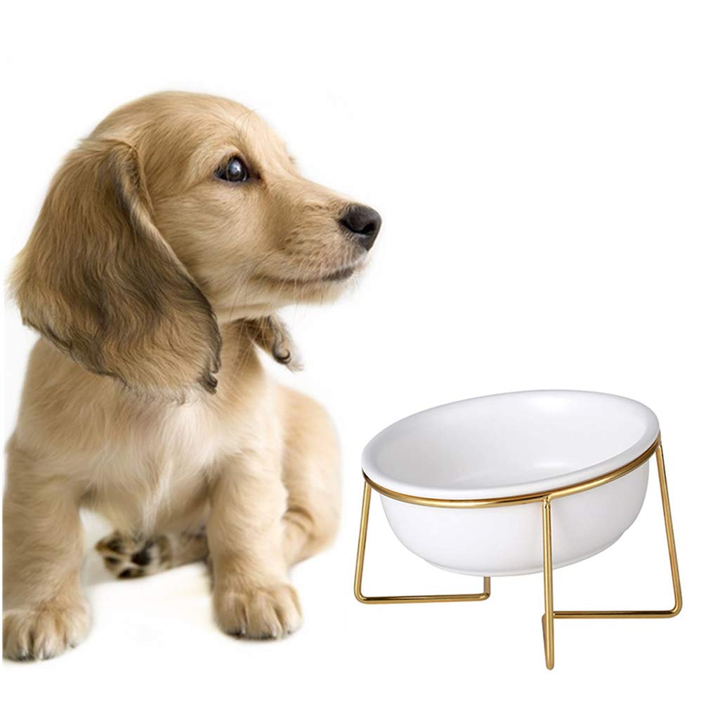 VILLCASE Ceramic Raised Cat Bowl - White Pet Food Dish for Cats & Dogs, Non-Slip Elevated Feeder for Puppy, Kitten - Perfect for Wet/Dry Food, Water, Rice - Durable Ceramic Pet Bowl for Healthy Eating Posture
