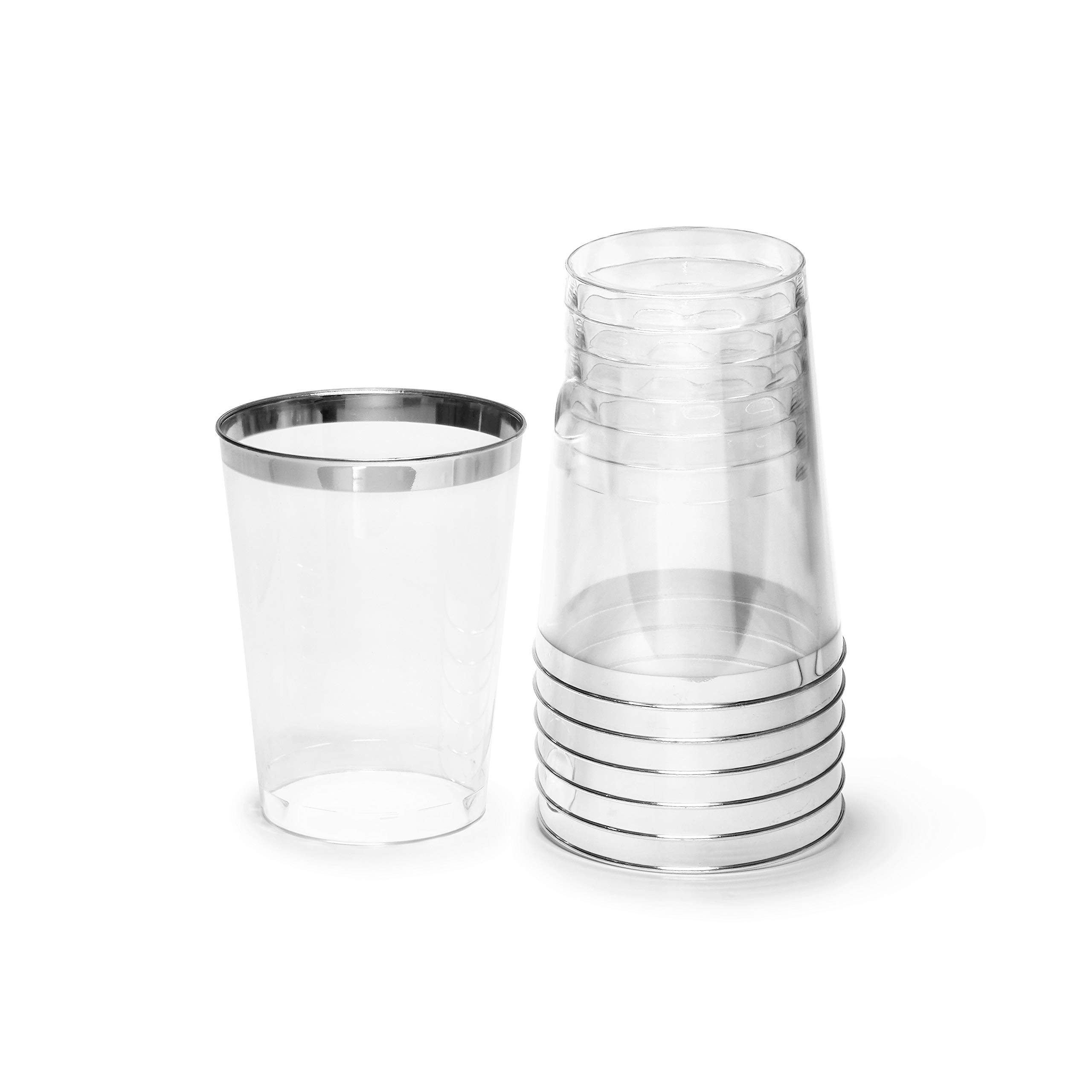 640-Piece Heavyweight Disposable Plastic Plate Set for Weddings & Parties - 80 x10.5'' & 80 x7.5'' Plates, Silverware, Cups & Linen-Like Napkins (Diamond White & Silver) - Perfect for Large Gatherings, Catering & Special Events