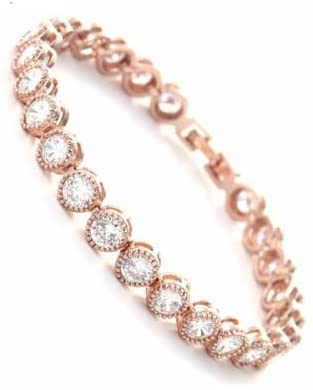 18CM Rose Gold Women's Tennis Bracelet - Round Cubic Zirconia Wedding & Party Jewelry for Women, Perfect for Bridal, Anniversary, Prom & Evening Events