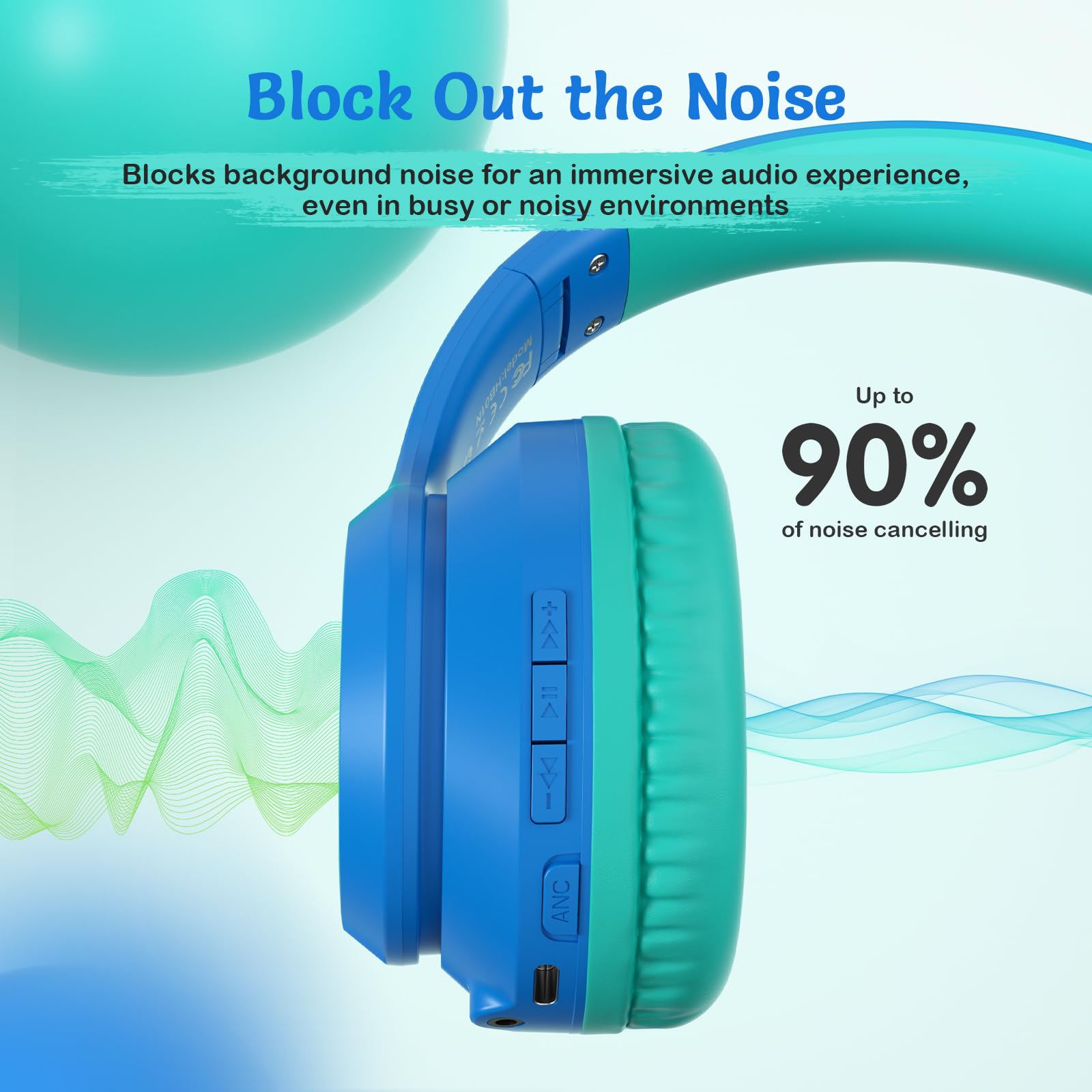 Kids Wireless Bluetooth Headphones with Active Noise Cancelling, 60H Playtime, Built-in Mic - Purple Over-Ear Headset for Home, School, Travel & Party (Includes Portable Case) - Perfect for Online Classes, Airplane Rides & Study Sessions