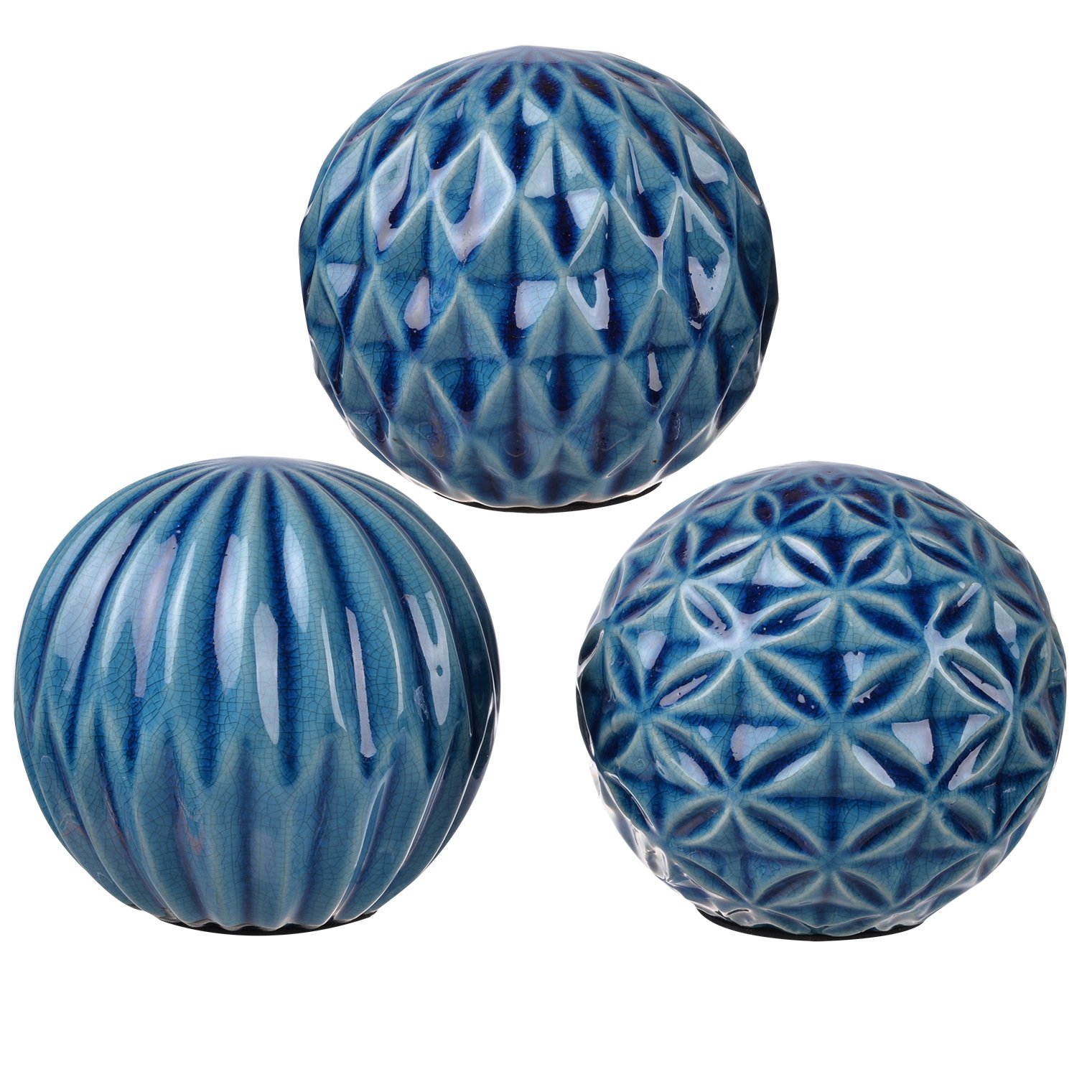 A&B Home Blue Marbleized Ball Accents Set of 3 - 4