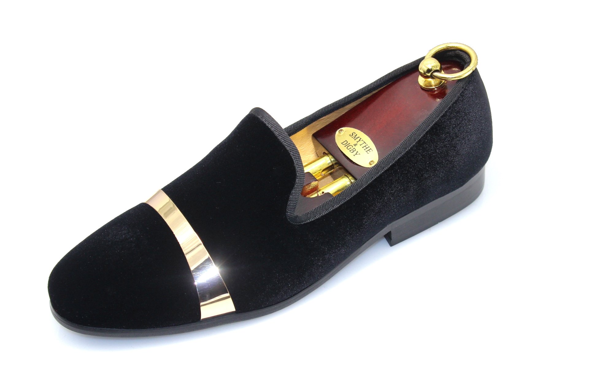 SMYTHE & DIGBY Men's Velvet Loafers with Gold Metallic Accent - Formal Dress Shoes for Weddings, Parties & Business Events