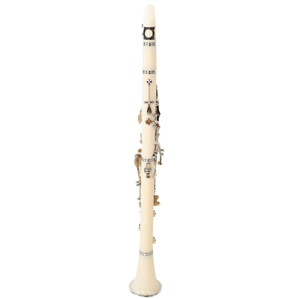 Professional Bb Clarinet 17 Keys with Reed, Hard Case, Gloves & Cleaning Cloth - Ebonite Beginner Clarinet for Students & Adults (White) | Perfect for School Bands, Music Lessons & Home Practice