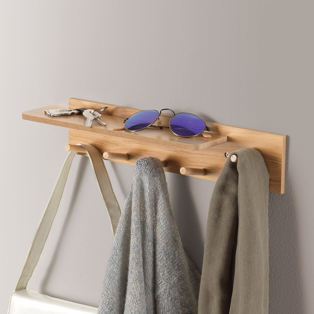 Premium Wooden Wall Hook Rack - Sturdy Coat Hanger Organizer for Entryway, Bathroom & Bedroom - Space Saving Home Decor Storage Solution