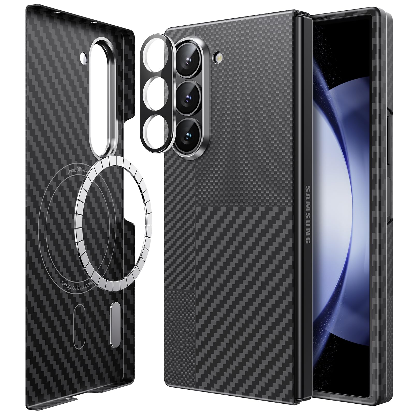 Samsung Galaxy Z Fold 6 Case - Ultra Slim Lightweight 600D/1500D Aramid Fiber Magnetic Cover with Carbon Fiber Texture | Magsafe Compatible | Perfect for Business Travel & Daily Protection