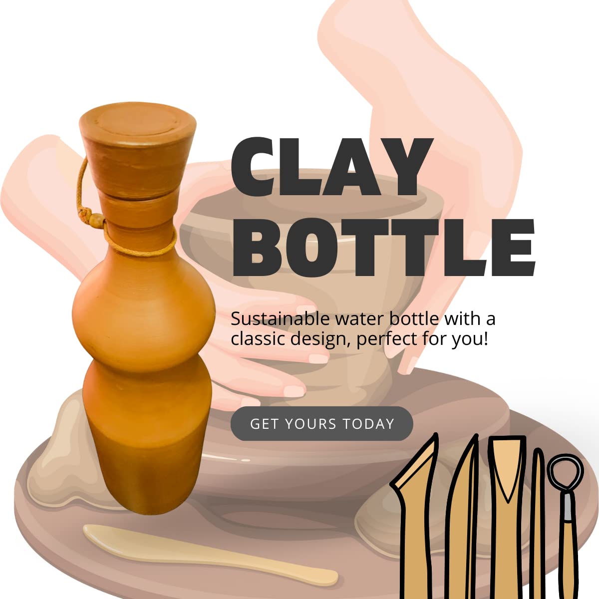 Eco-Friendly Terracotta Clay Water Bottle with Cork Lid - Handmade, Durable & Sustainable Unglazed Red Clay Earthenware | Plastic-Free, Premium Quality | Perfect for Yoga, Hiking, Gym & Outdoor Activities