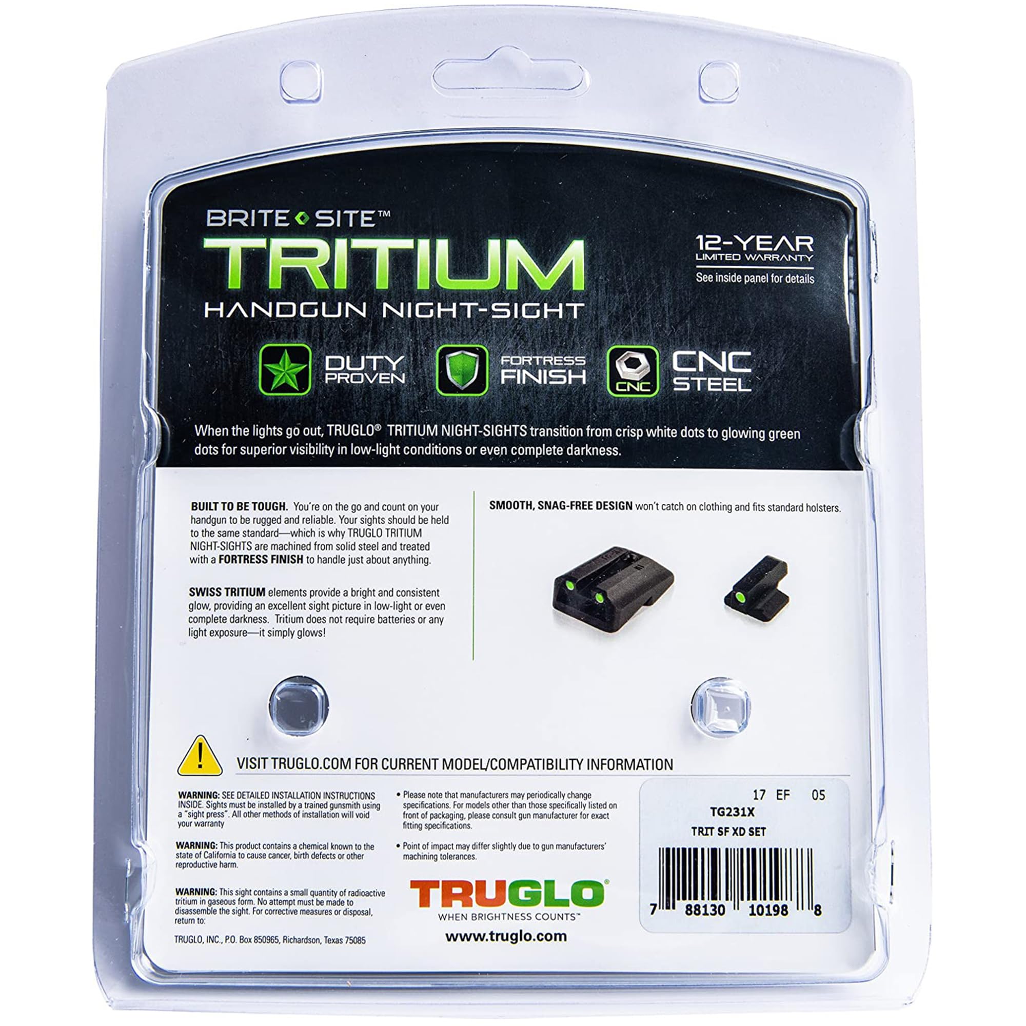TRUGLO Tritium Handgun Night Sights - Front & Rear Green Glow Dots with White Rings for Springfield XD XDM XDS Pistols (3 Pack) - Perfect for Low Light Shooting, Home Defense & Tactical Training