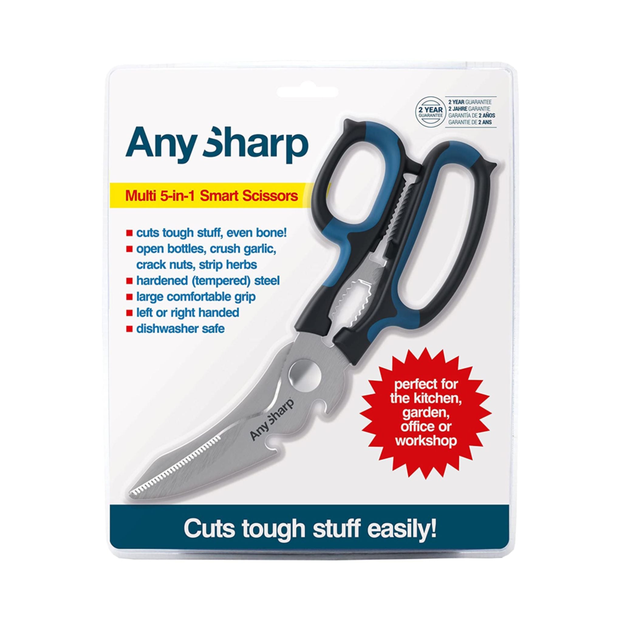 ANYSHARP 5-in-1 Multi-Purpose Scissors - Kitchen, Office, Craft, Gardening & Household Tool for Cutting, Slicing, Trimming | Perfect for DIY Projects, Food Prep & Home Organization