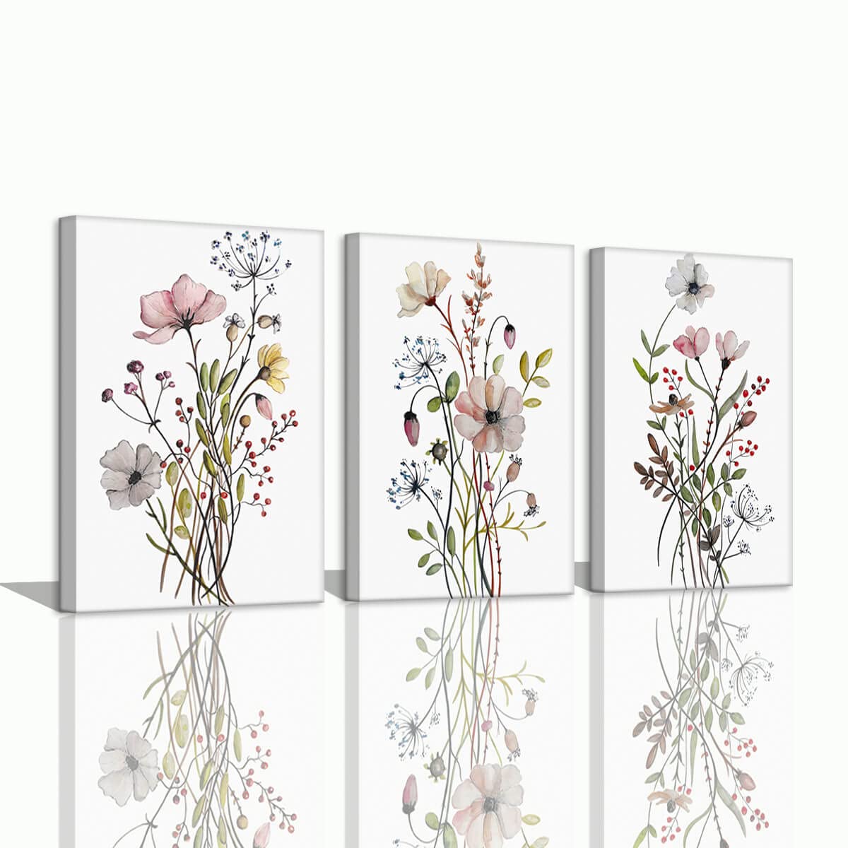 12x16 Inch Floral Canvas Wall Art Set of 3 - Botanical Poppy Flower Framed Prints for Bathroom & Bedroom Decor | Perfect for Women's Home, Spa, Guest Room & Office Wall Decoration