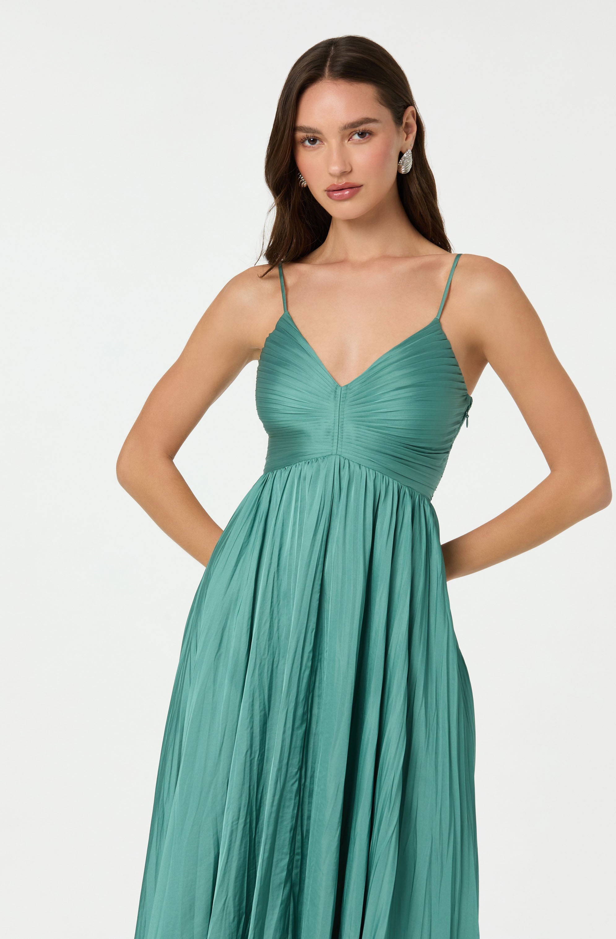 Maeve Pleated Midi Dress for Women - Flowy A-Line Summer Dress with Pockets | Perfect for Office, Date Night & Special Occasions
