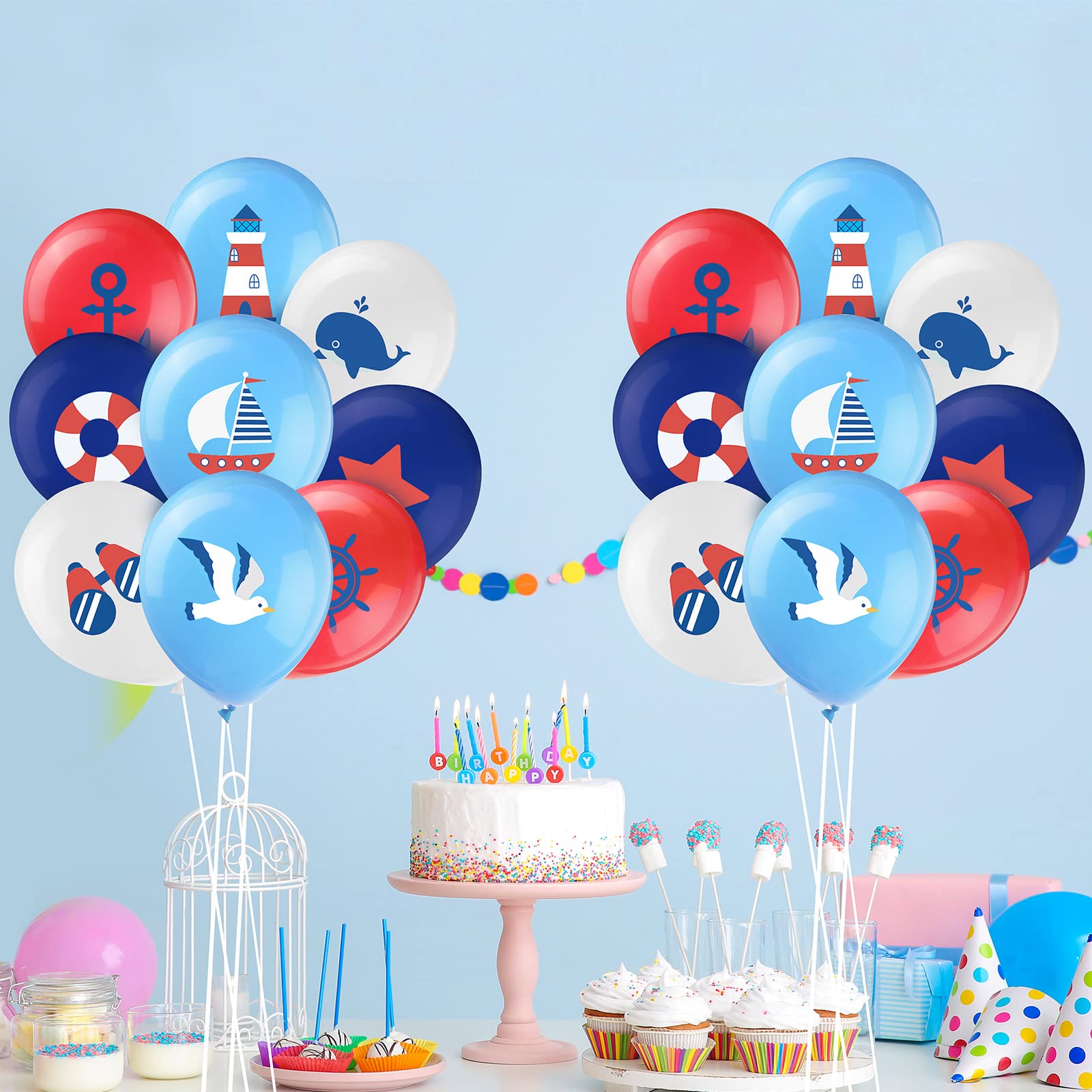 45-Piece Nautical Balloon Set - Anchor & Sailboat Themed Latex Balloons for Kids Birthday, Baby Shower, and Nautical Party Decorations - Perfect for Ocean-Themed Celebrations and Underwater Decor