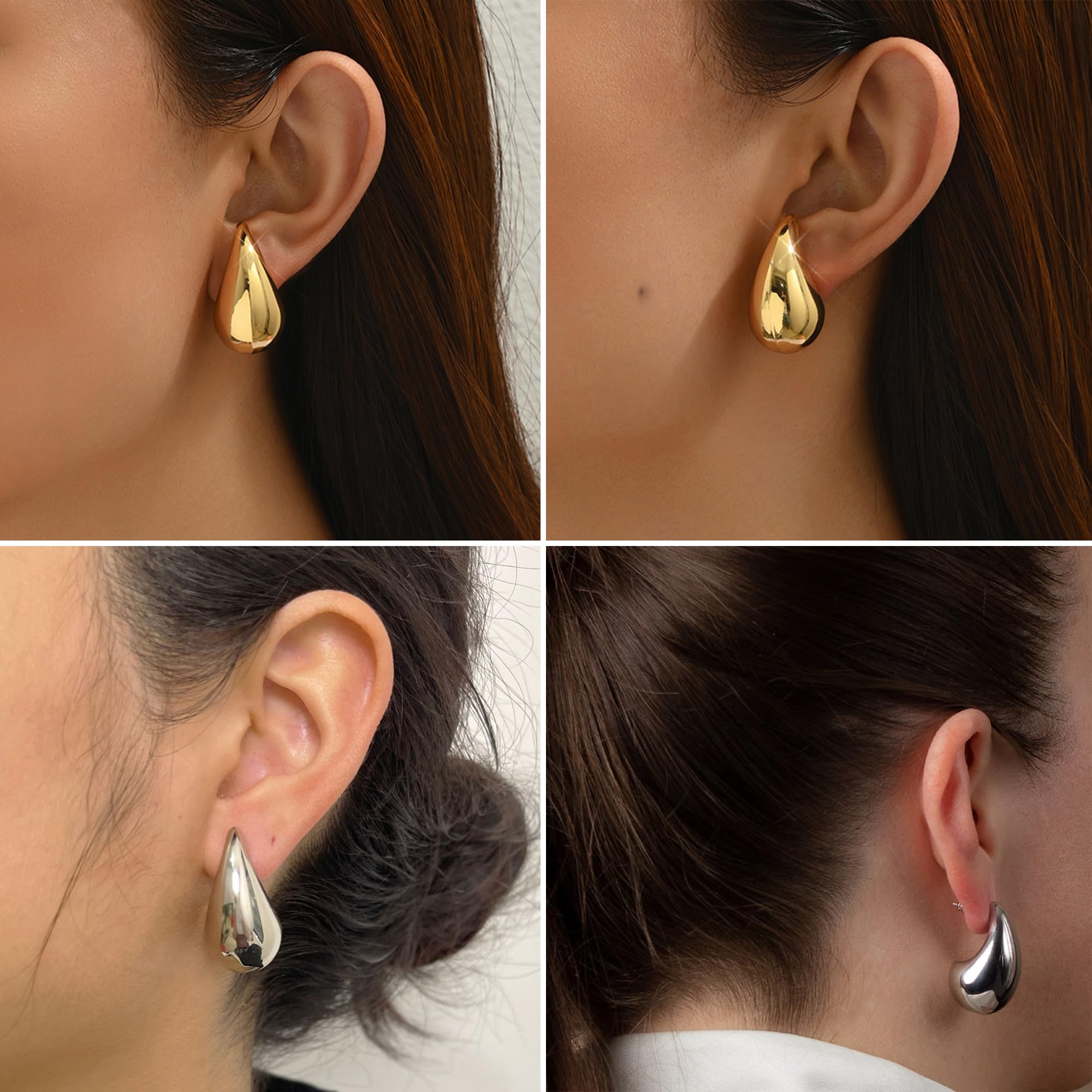 SLOONG Chunky Gold Teardrop Dangle Earrings for Women - 18K Gold Plated Lightweight Hypoallergenic Jewelry with 925 Sterling Silver Earring Needles | Perfect for Parties, Weddings & Everyday Wear