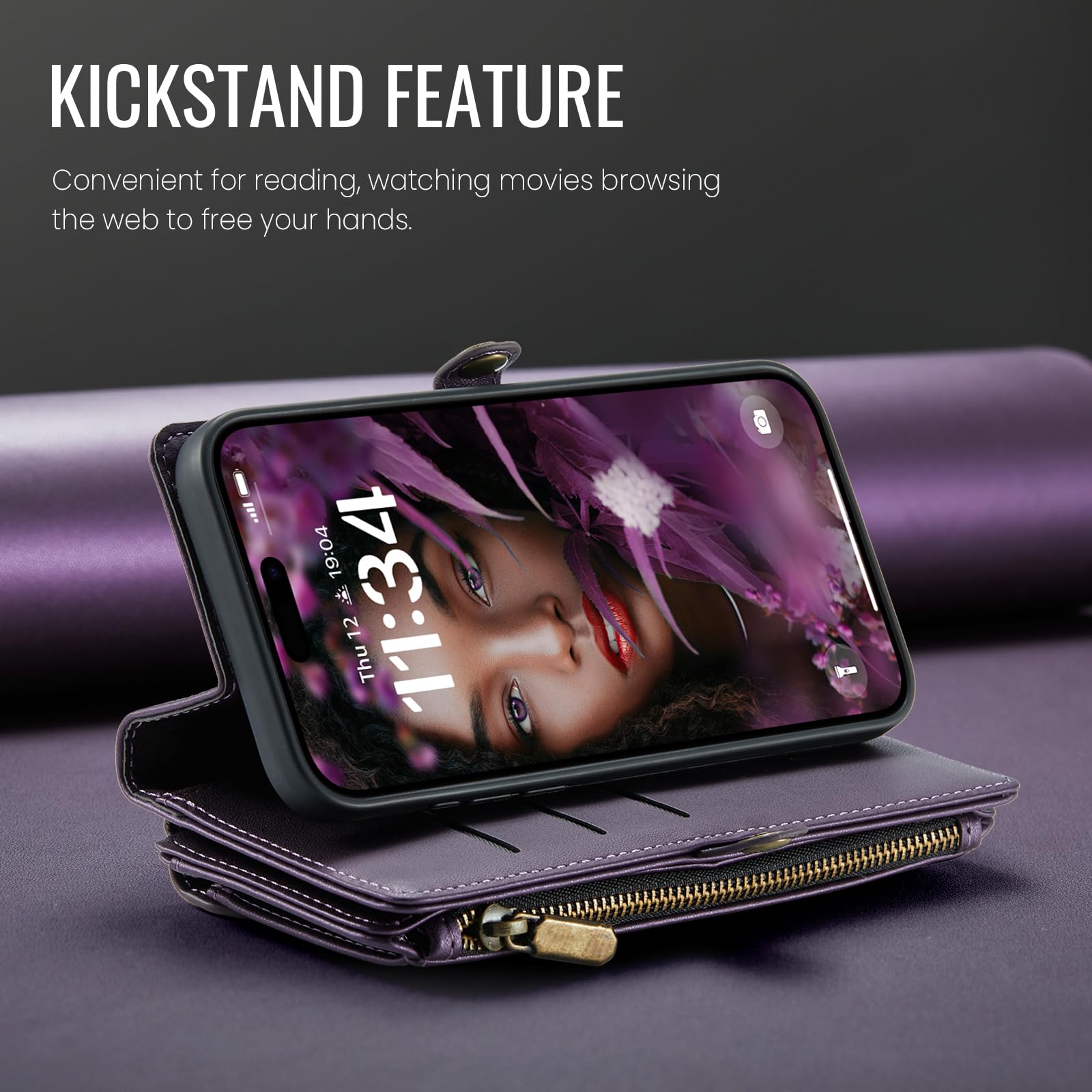 Defencase RFID Blocking Wallet Case for Motorola Moto G Stylus 5G (2021) - Premium PU Leather Magnetic Flip Cover with Card Holder & Zipper Pocket - Perfect for Everyday Use, Travel & Business (Purple)