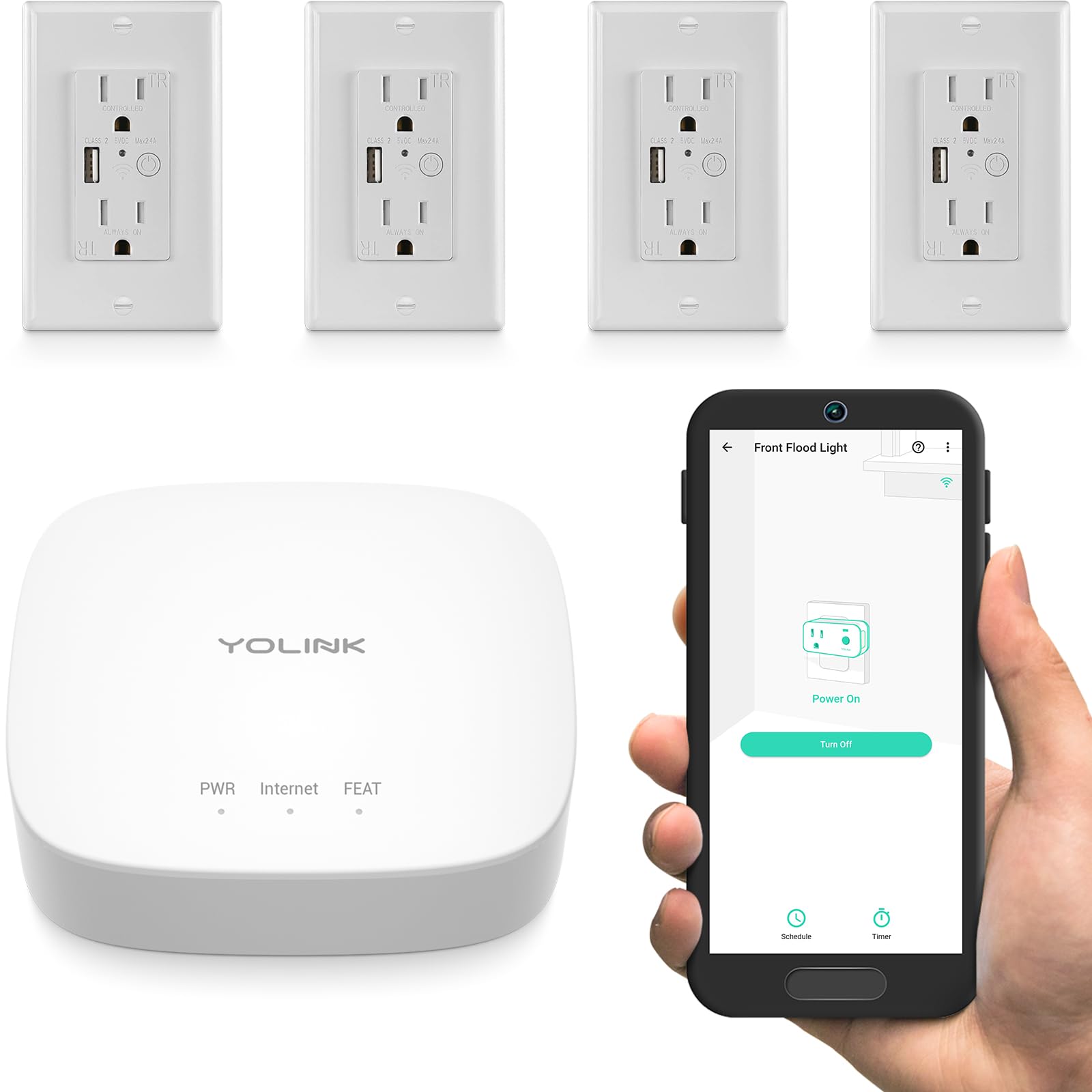 YoLink Smart Wall Outlets 4 Pack with Hub - 1/4 Mile Long Range, Alexa & Google Assistant Compatible, App Remote Control & Scheduling - Ideal for Smart Home Automation & Energy Saving