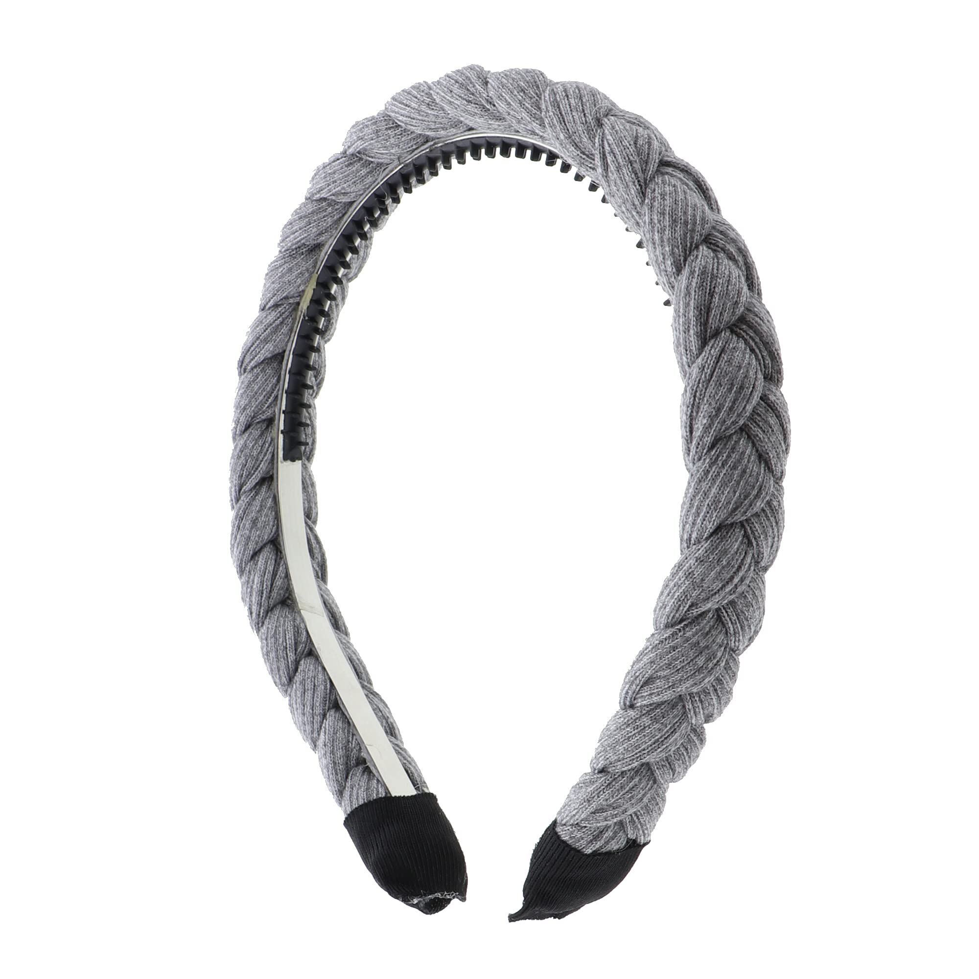 Motique 1/2 Inch Plait Braided Hard Headband - Light Grey Knit Hair Accessory for Women | Perfect for Workouts, Yoga & Everyday Style