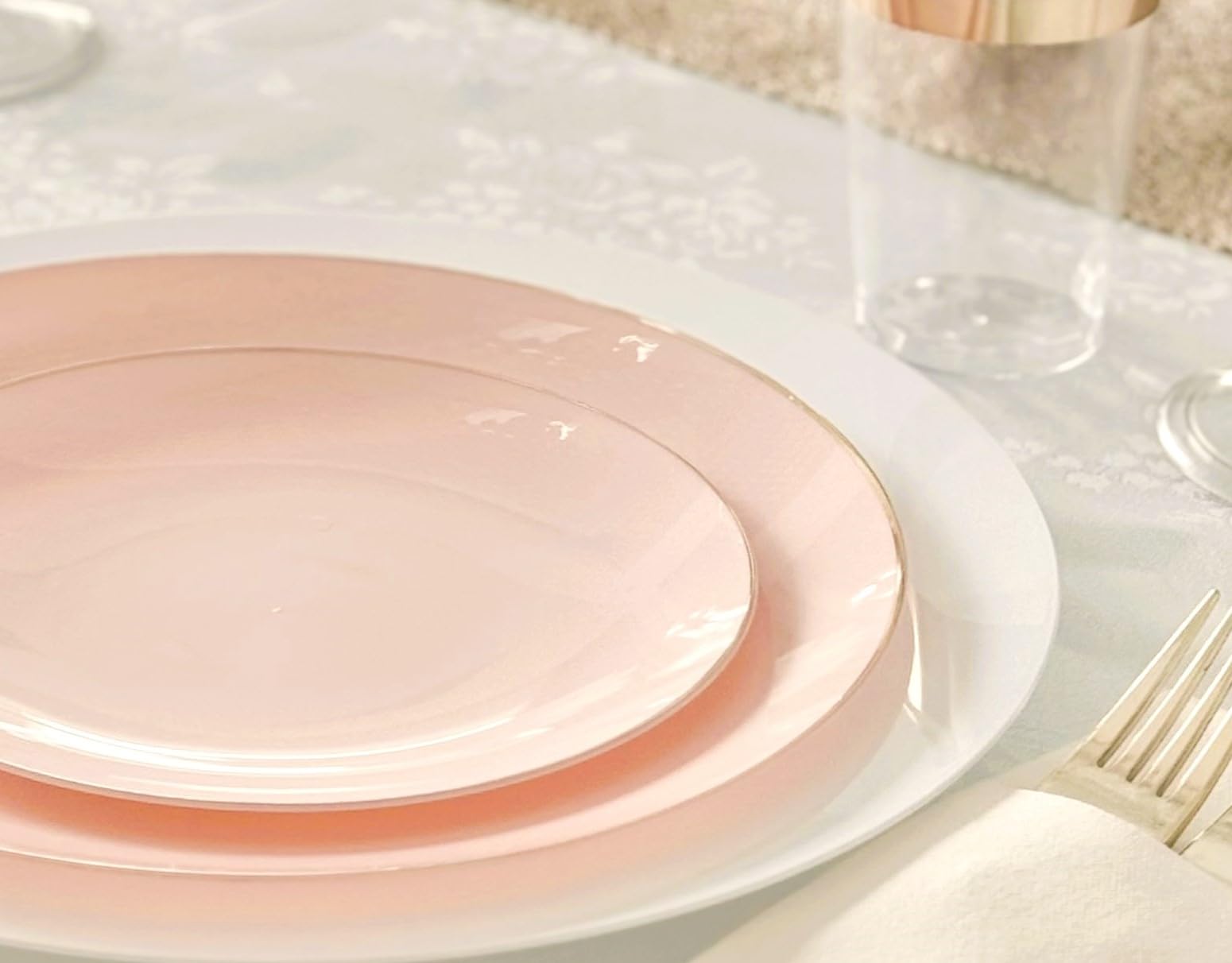 240-Pack Disposable Plastic Plates for Weddings & Parties – 7.5'' Appetizer/Dessert Plates in Bali Blush & Gold – Perfect for Birthday Celebrations, Bridal Showers, and Catering Events