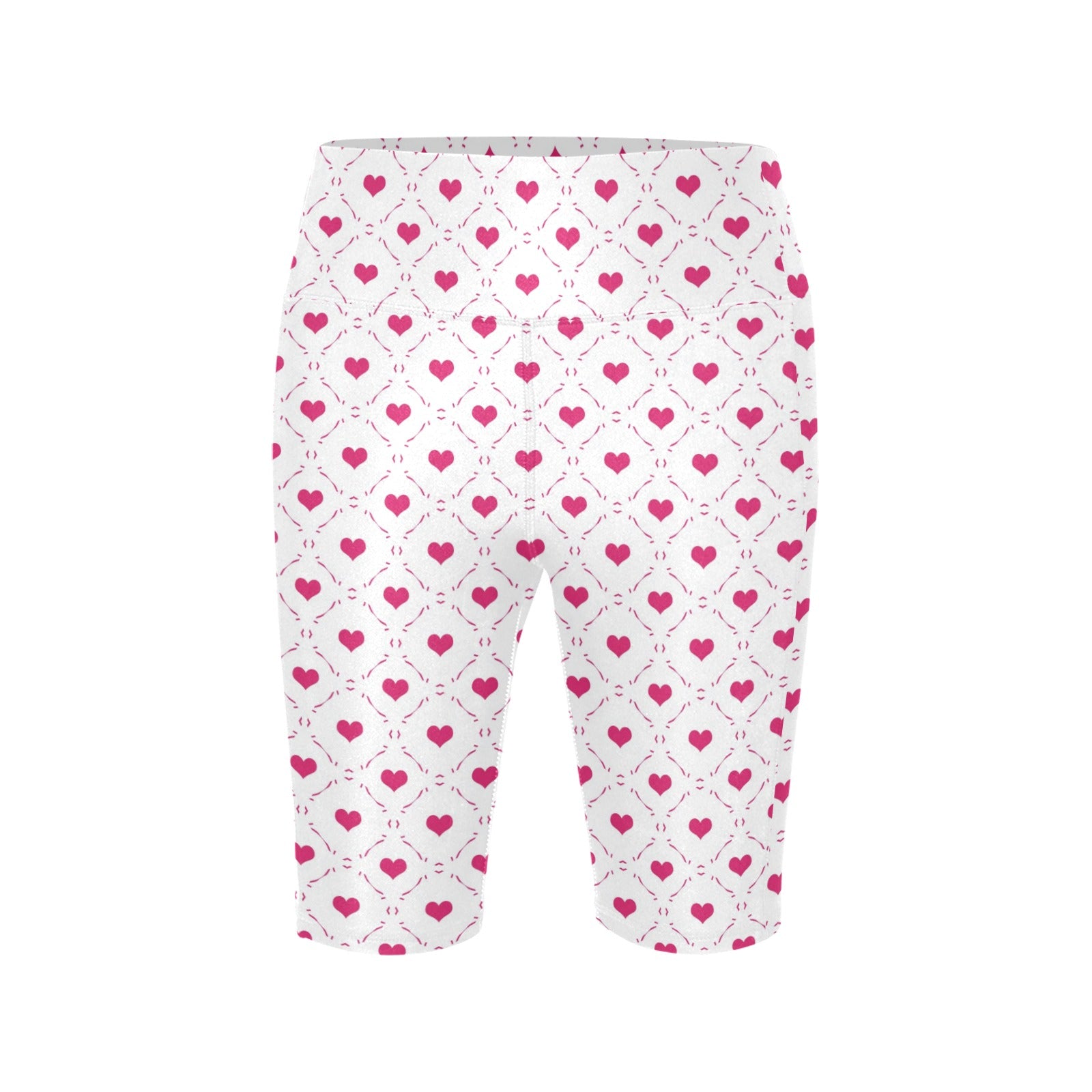 Pink Hearts Workout Half Tights - Women's High Waisted Yoga Shorts for Running, Gym & Fitness - Perfect for Pilates, Dance & Active Lifestyle