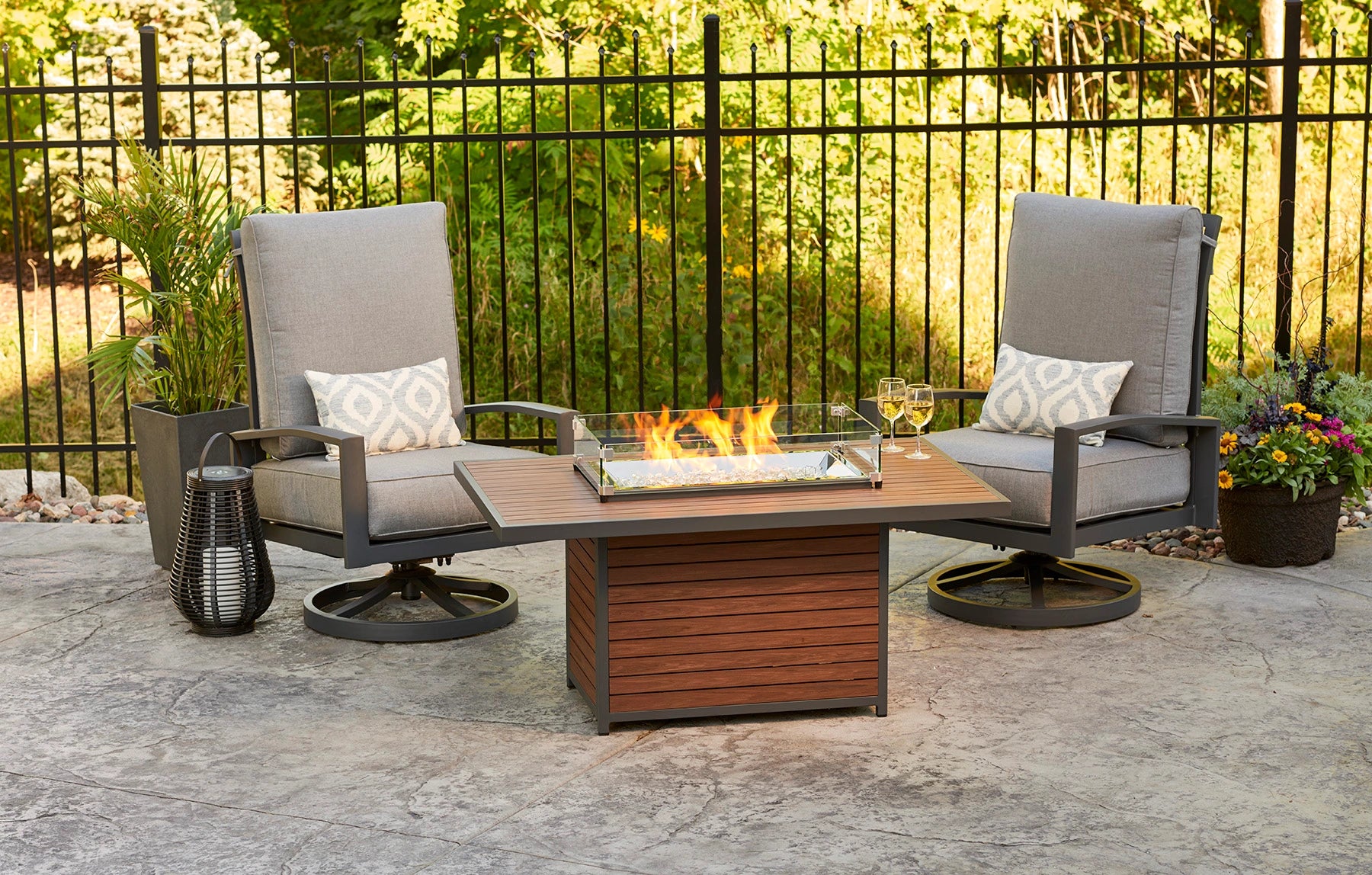 Kenwood Rectangular Gas Fire Pit Table - Outdoor Patio Heater with Chat Height Design for Backyard, Deck, and Garden Gatherings
