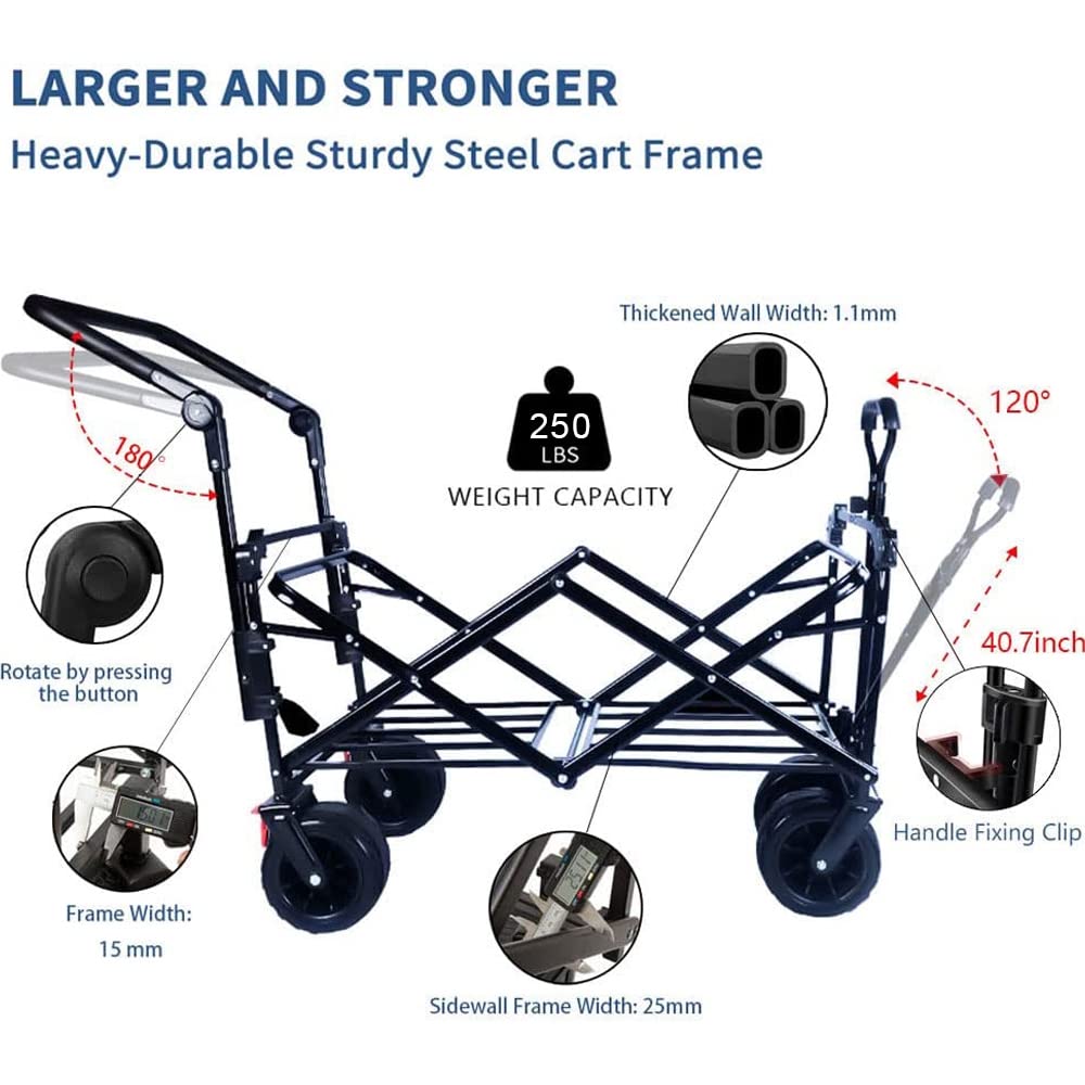 Heavy Duty Collapsible Folding Wagon Cart with Removable Canopy - 4
