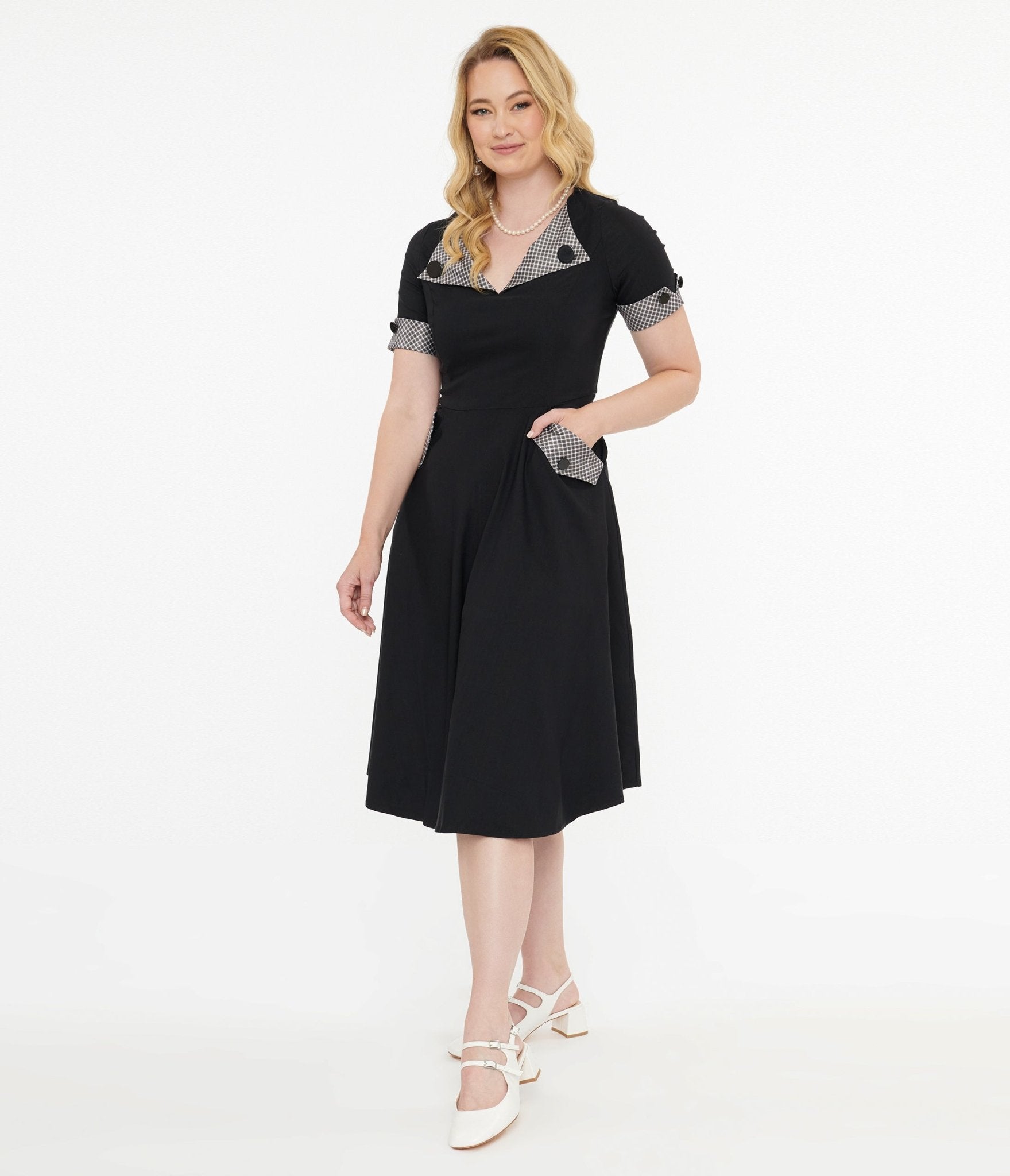 Vintage 1950s Tatyana Black & Plaid Swing Dress - Retro Rockabilly Party Dress for Women, Perfect for Pinup Costumes, Halloween, and 50s Themed Events