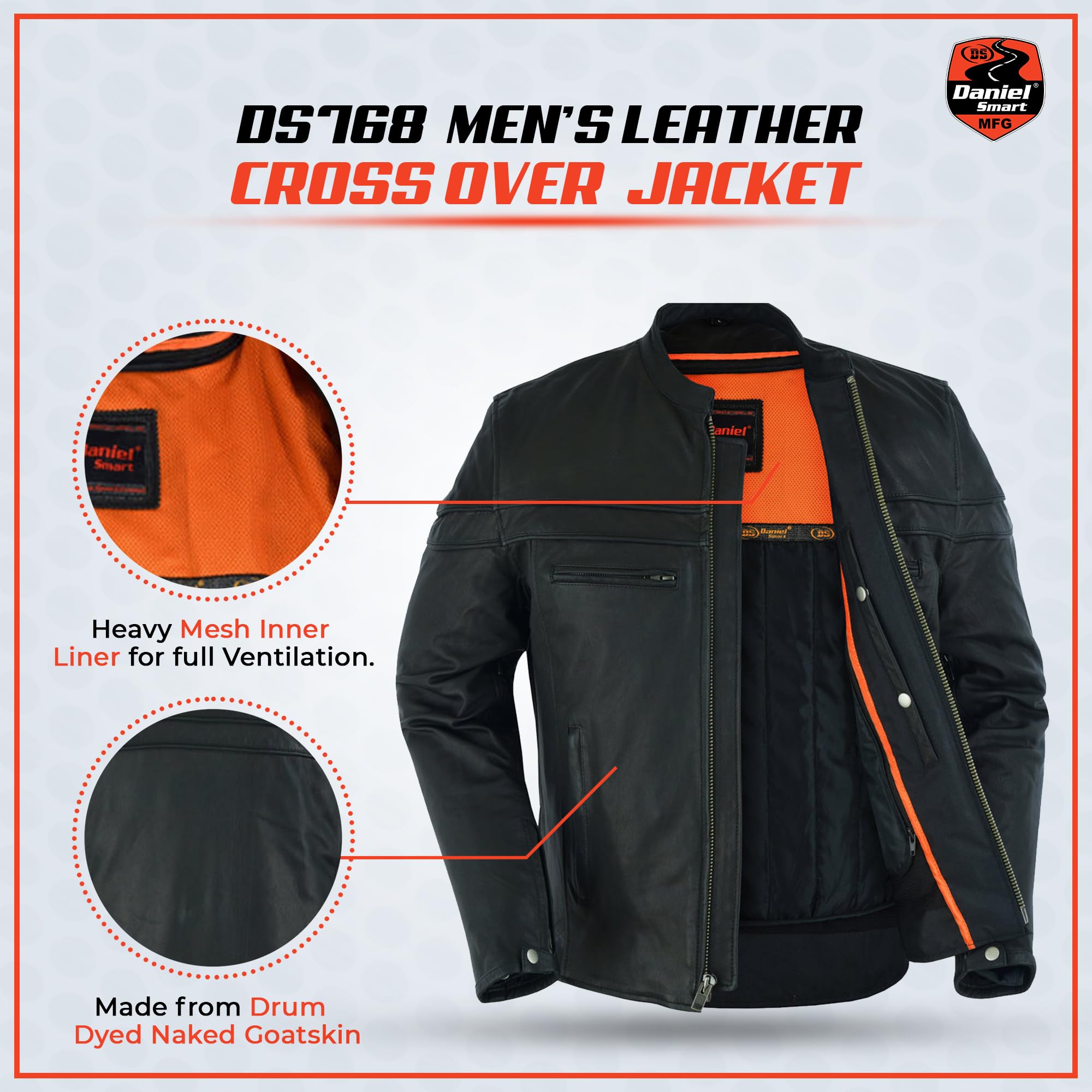 Premium Men's Goatskin Leather Motorcycle Jacket - Daniel Smart Biker Jacket with Concealed Armory Pocket for Safety & Style | Ideal for Riding, Outdoor Adventures & Urban Fashion