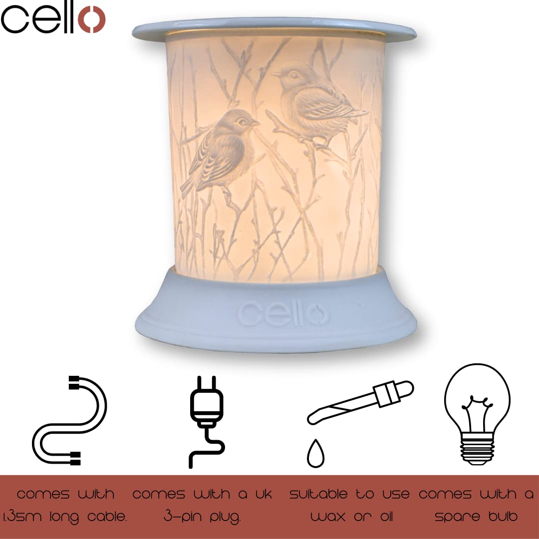 Premium Cello Electric Wax Warmer - Porcelain Bird Design for Home Aromatherapy | Perfect for Living Room, Bedroom, and Spa Relaxation